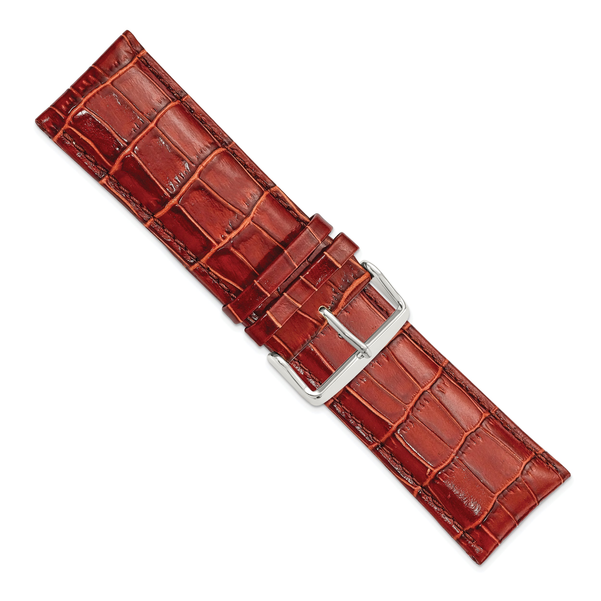 12mm Havana Crocodile Grain Chronograph Leather with Silver-tone Buckle 6.75 inch Watch Band