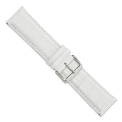 24mm Long White Crocodile Grain Chronograph Leather with Silver-tone Buckle 8.5 inch Watch Band