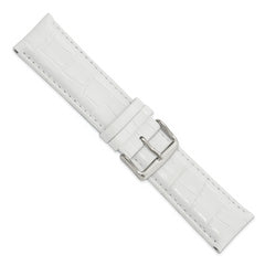 24mm White Crocodile Grain Chronograph Leather with Silver-tone Buckle 7.5 inch Watch Band