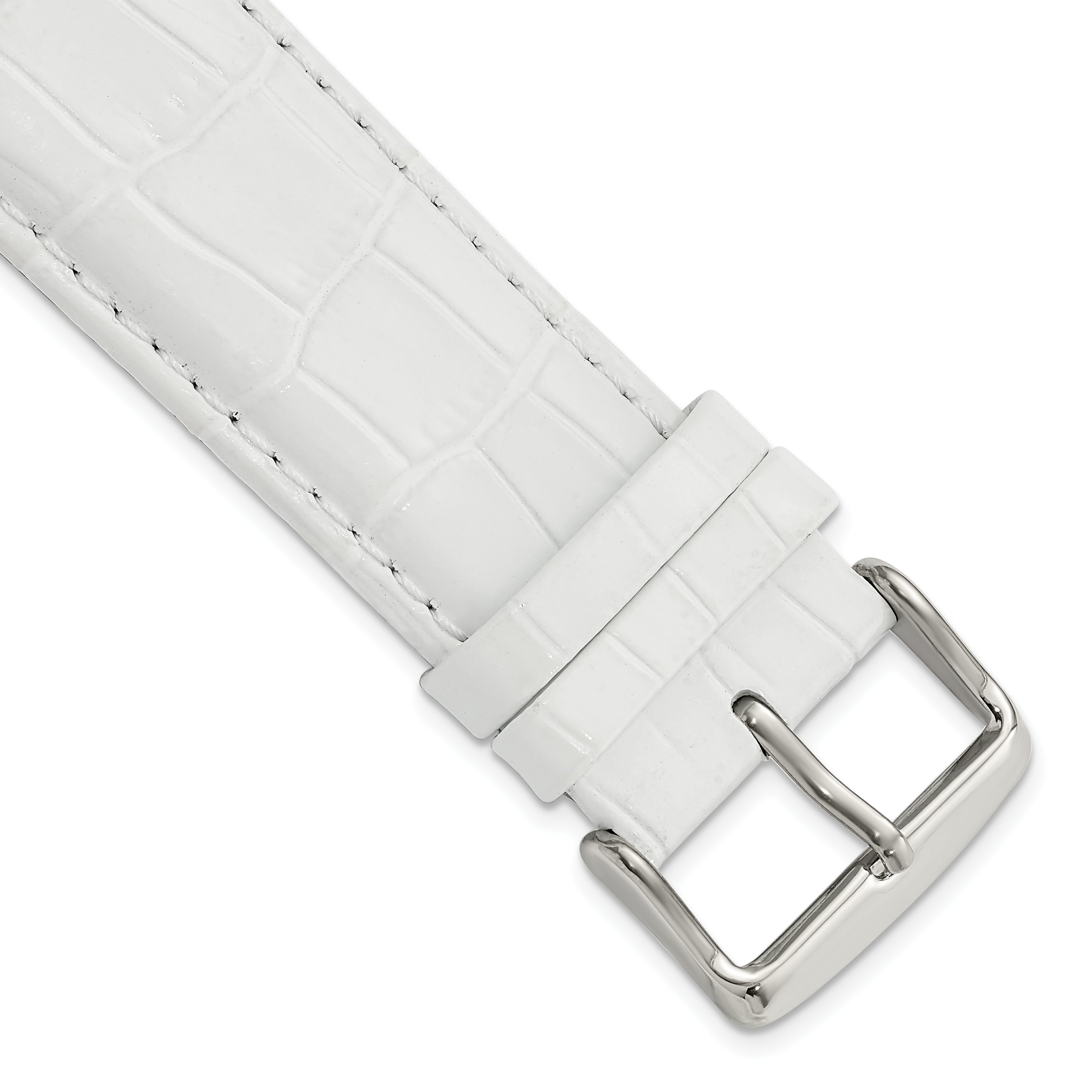DeBeer 24mm White Crocodile Grain Chronograph Leather with Silver-tone Buckle 7.5 inch Watch Band