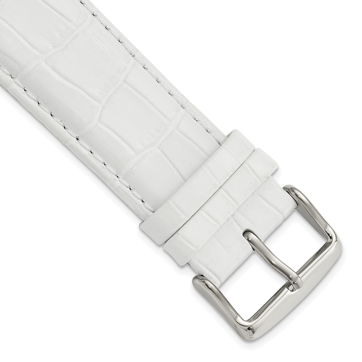 DeBeer 24mm Long White Crocodile Grain Chronograph Leather with Silver-tone Buckle 8.5 inch Watch Band
