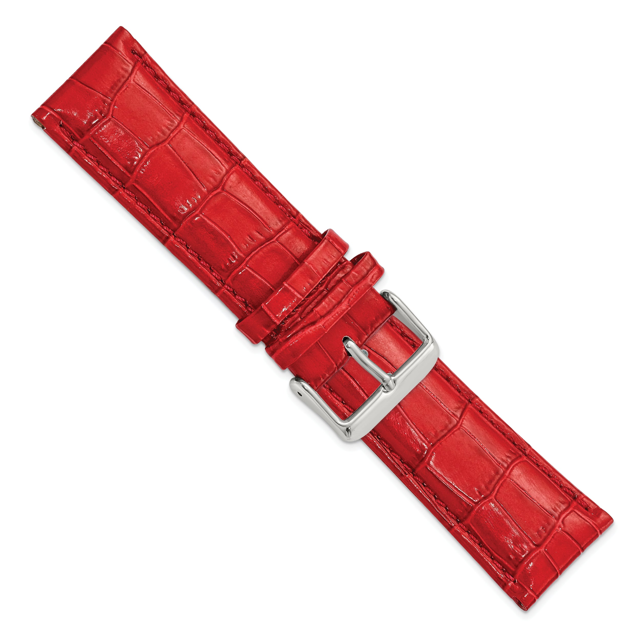24mm Red Crocodile Grain Chronograph Leather with Silver-tone Buckle 7.5 inch Watch Band