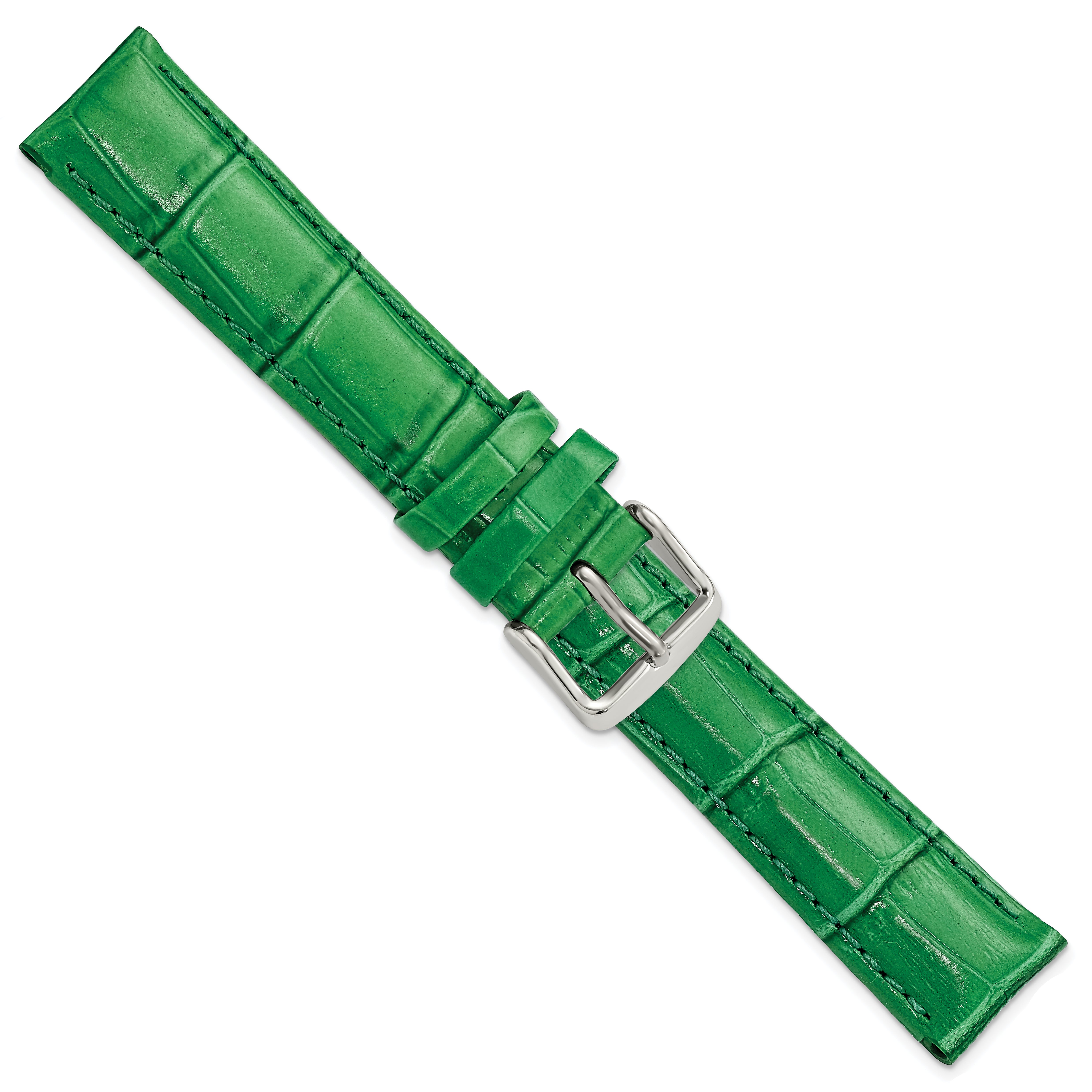 12mm Green Crocodile Grain Chronograph Leather with Silver-tone Buckle 6.75 inch Watch Band