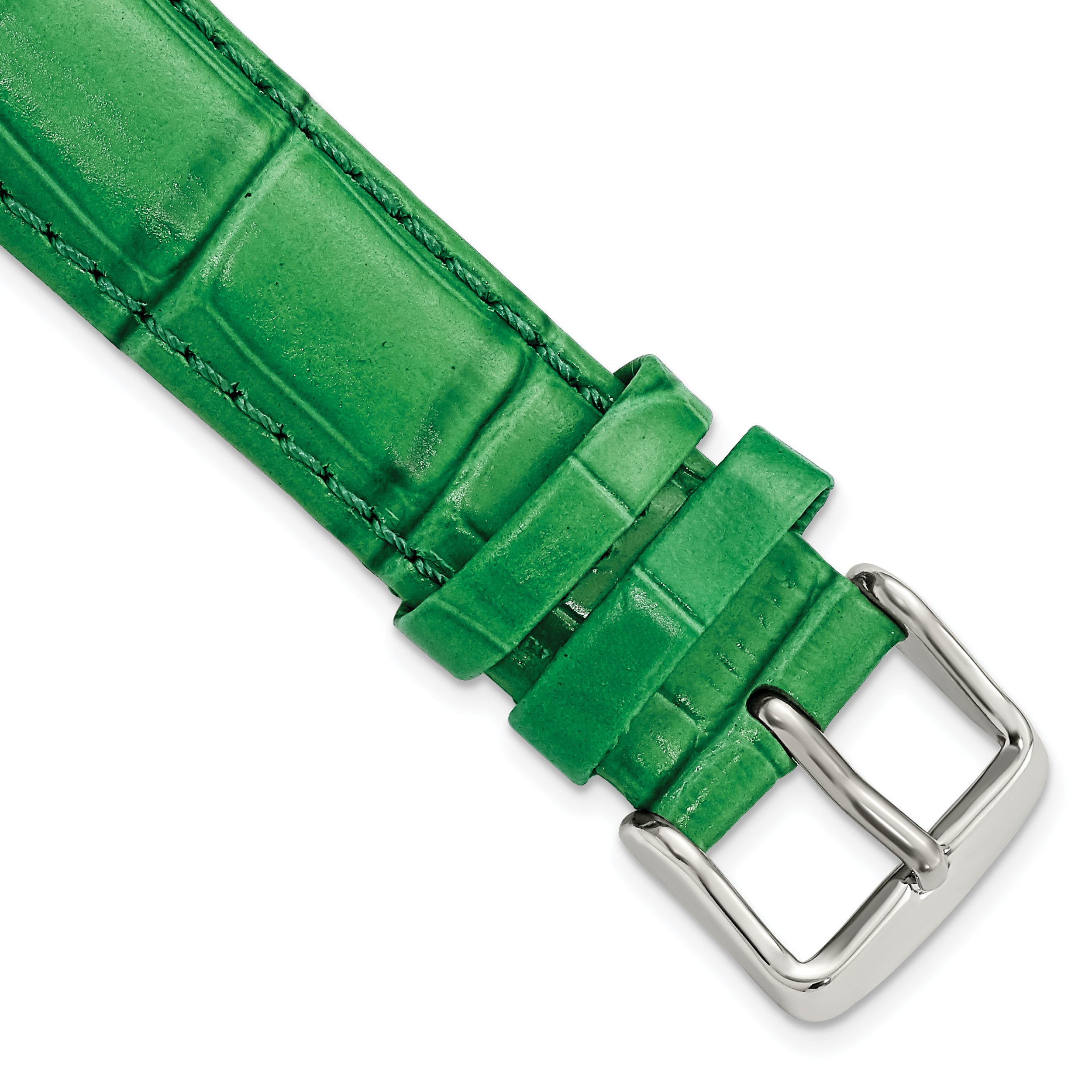 DeBeer 18mm Green Crocodile Grain Chronograph Leather with Silver-tone Buckle 7.5 inch Watch Band