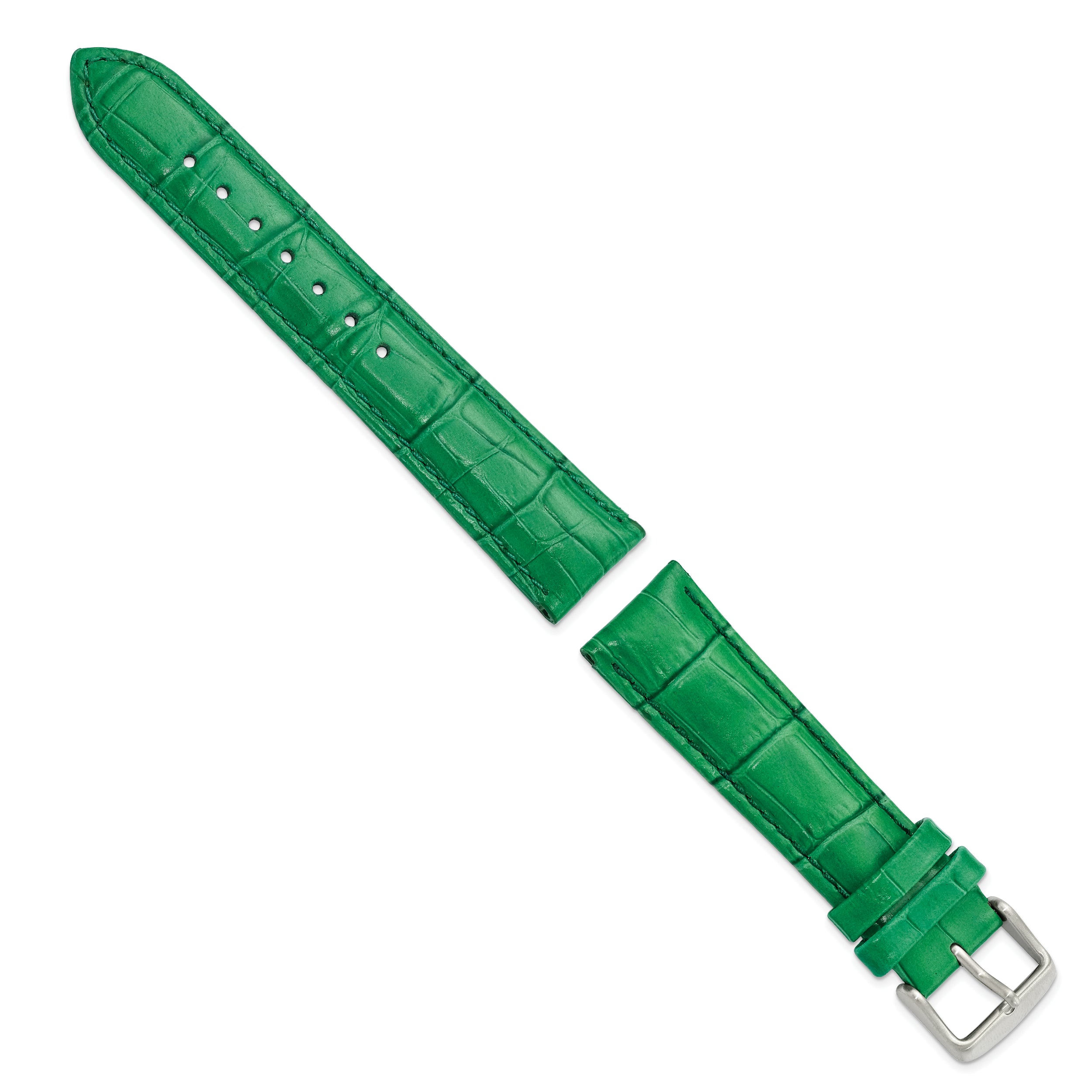 12mm Green Crocodile Grain Chronograph Leather with Silver-tone Buckle 6.75 inch Watch Band