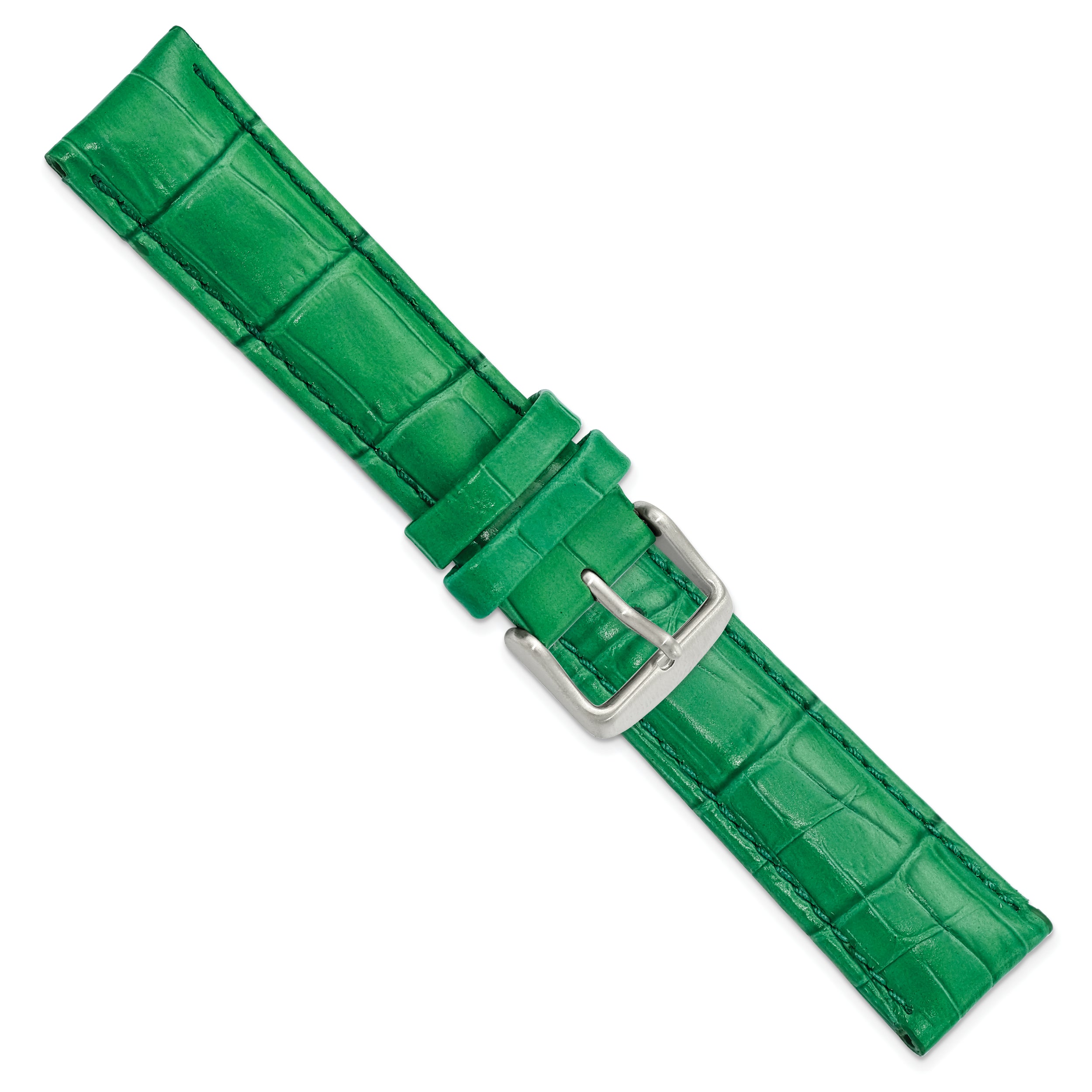 12mm Green Crocodile Grain Chronograph Leather with Silver-tone Buckle 6.75 inch Watch Band