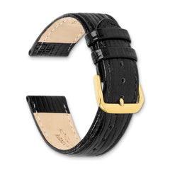 12mm Black Snake Grain Leather with Gold-tone Buckle 6.75 inch Watch Band