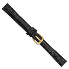 12mm Black Snake Grain Leather with Gold-tone Buckle 6.75 inch Watch Band