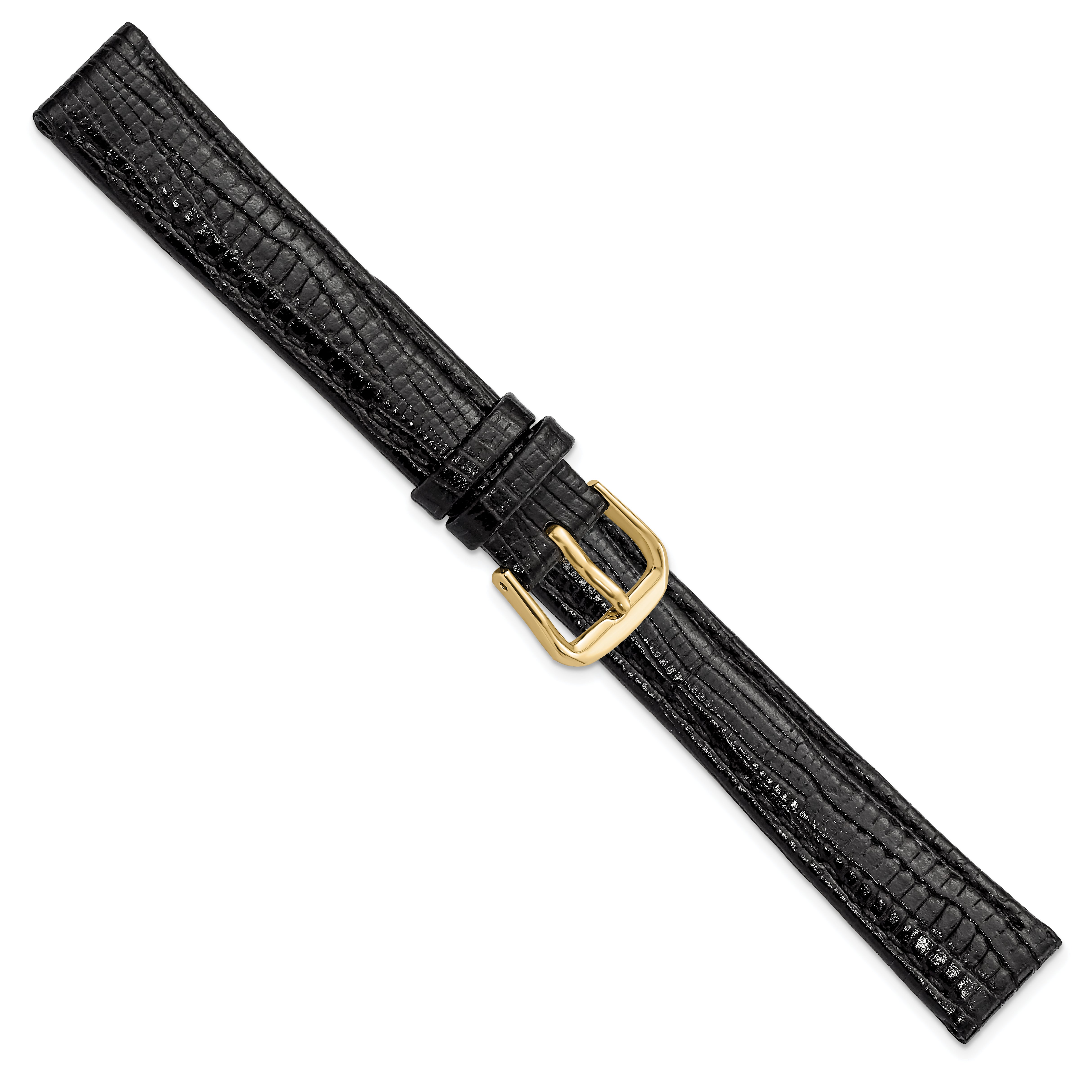 12mm Black Snake Grain Leather with Gold-tone Buckle 6.75 inch Watch Band