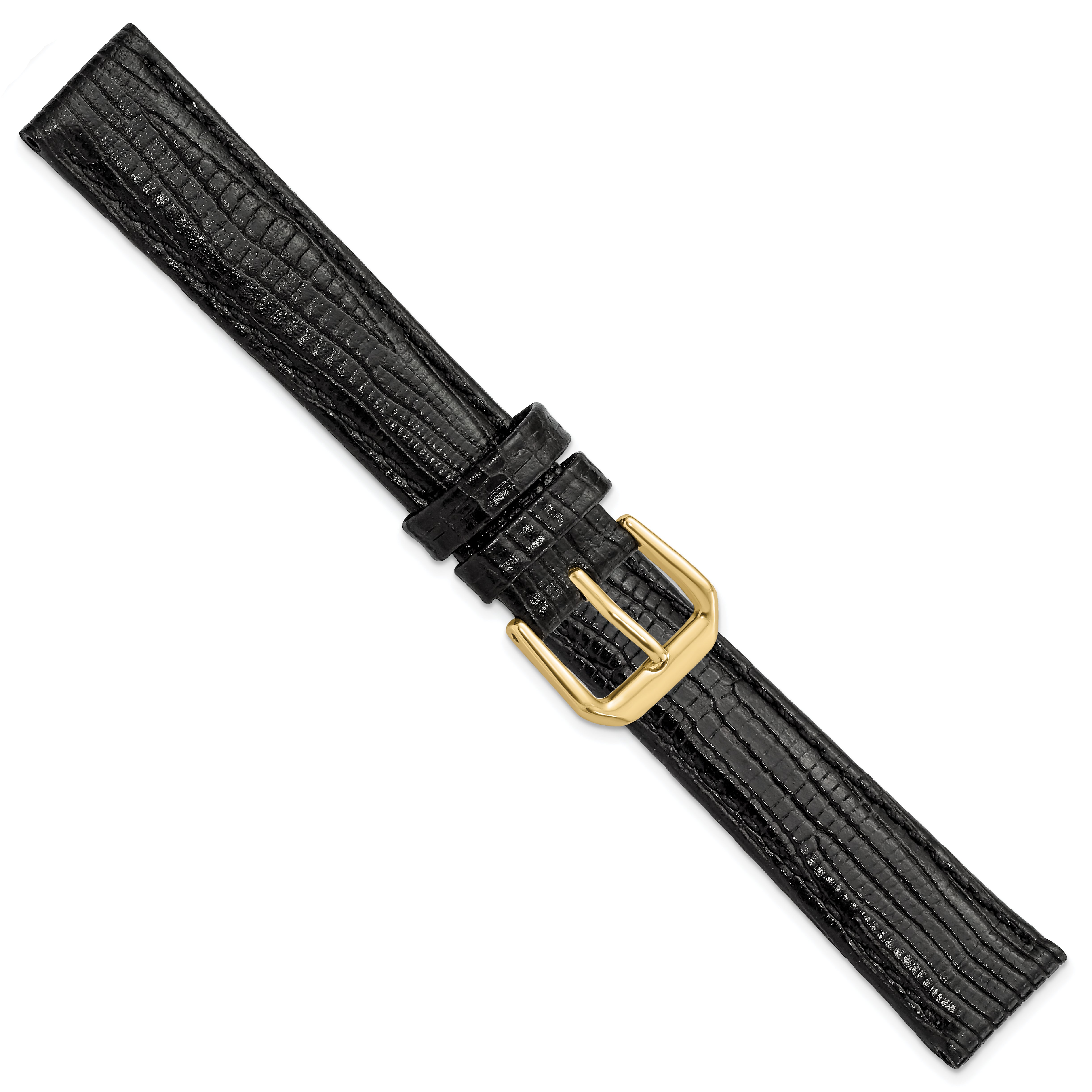 12mm Black Snake Grain Leather with Gold-tone Buckle 6.75 inch Watch Band