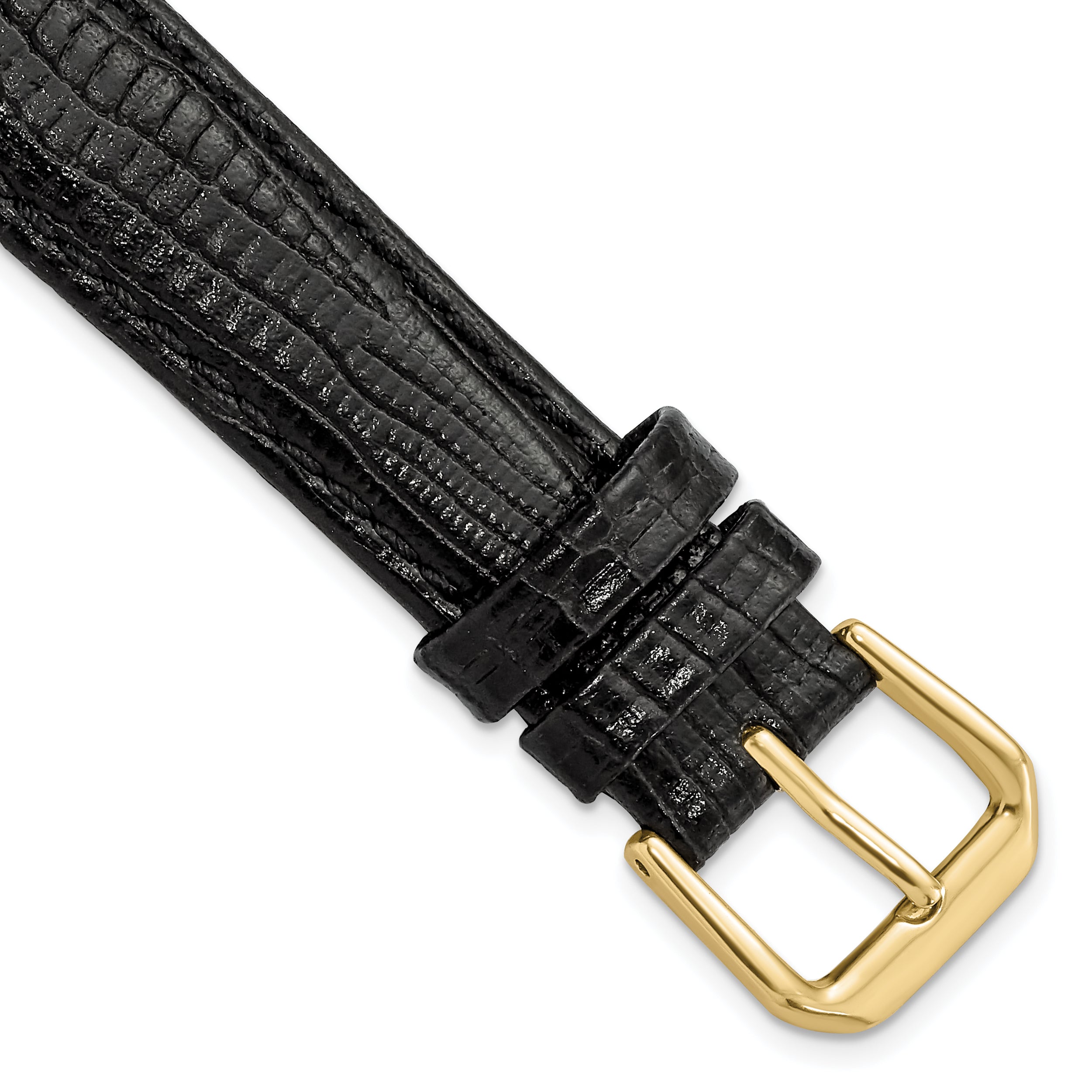 DeBeer 16mm Black Snake Grain Leather with Gold-tone Buckle 7.5 inch Watch Band