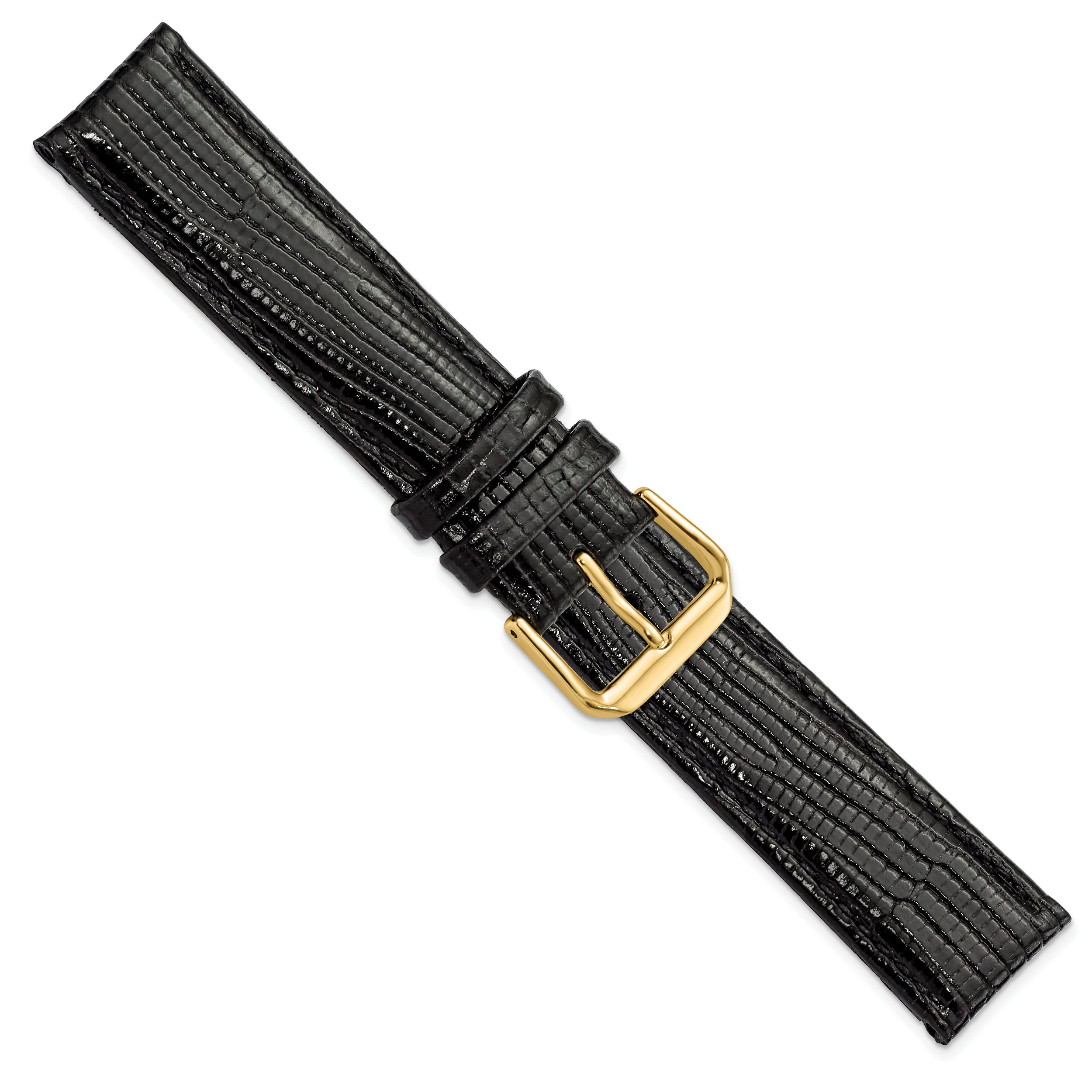 12mm Black Snake Grain Leather with Gold-tone Buckle 6.75 inch Watch Band