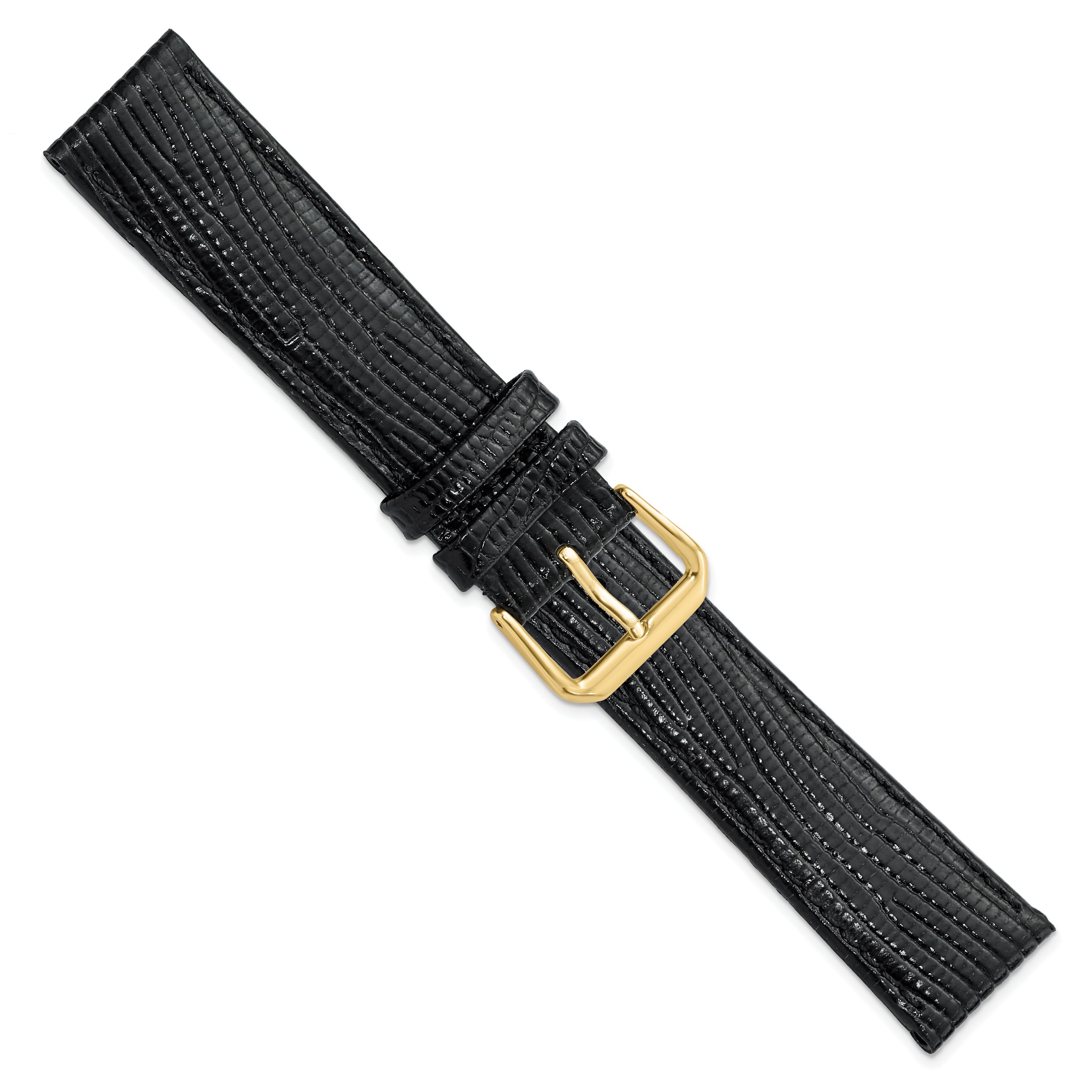 12mm Black Snake Grain Leather with Gold-tone Buckle 6.75 inch Watch Band