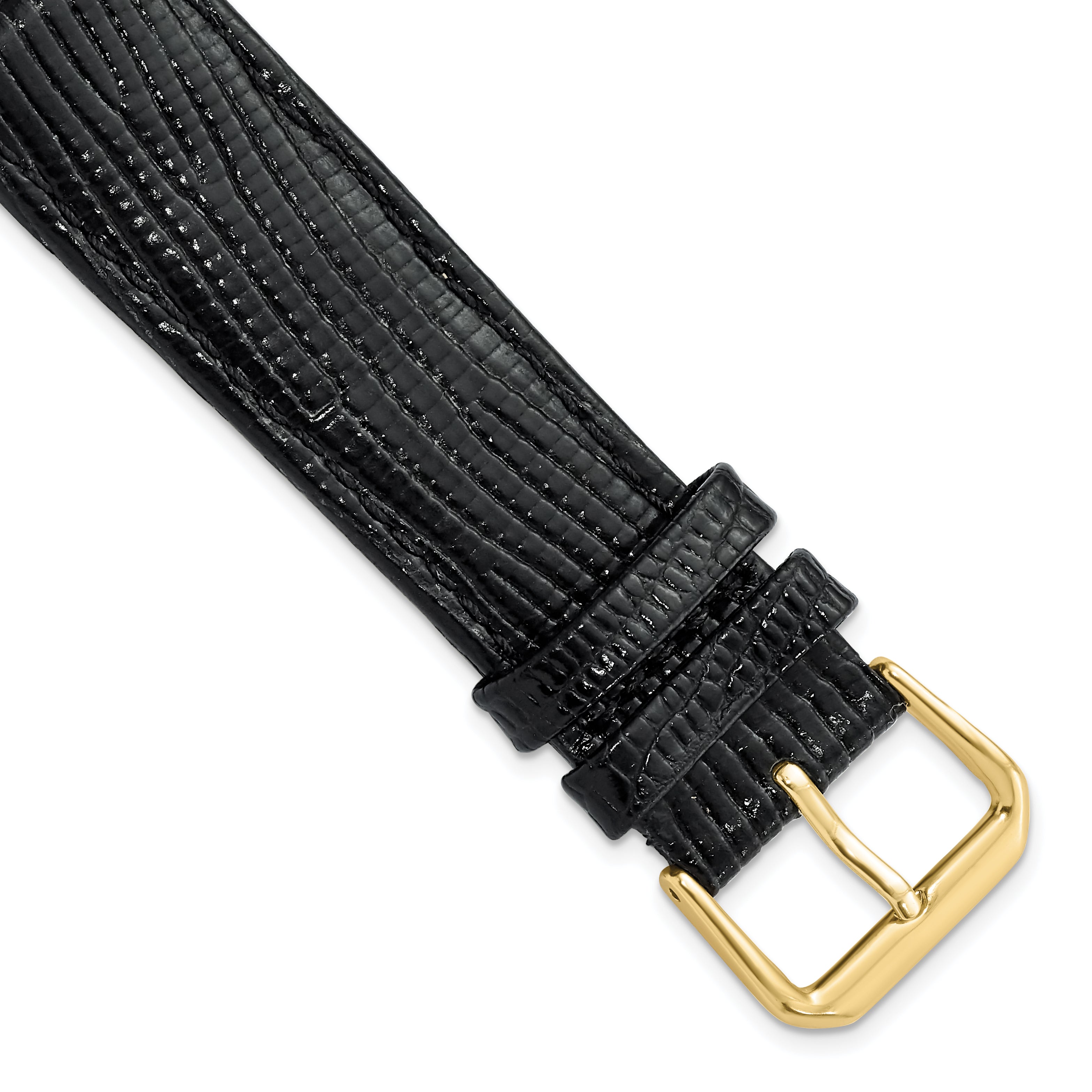 DeBeer 20mm Black Snake Grain Leather with Gold-tone Buckle 7.5 inch Watch Band