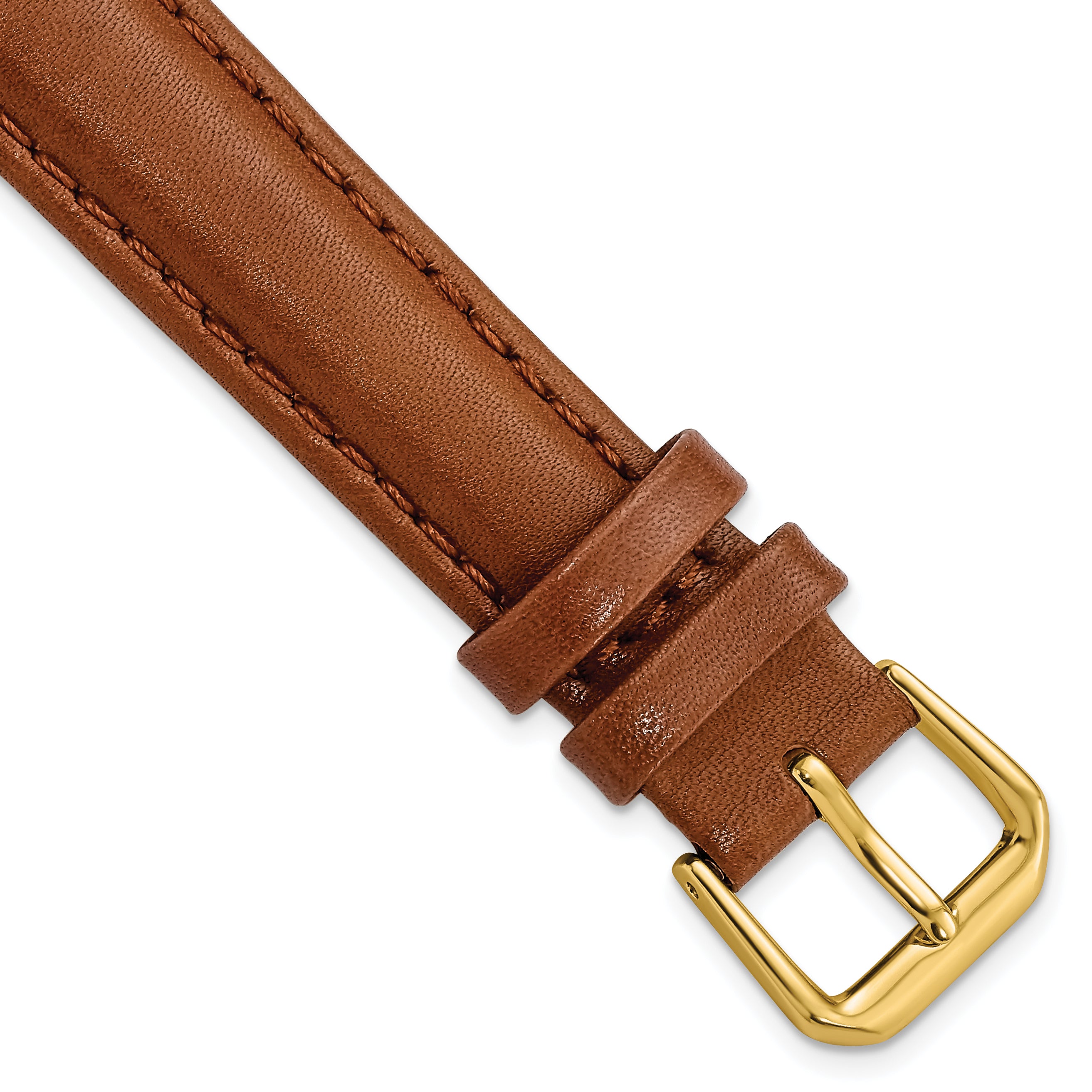 DeBeer 16mm Havana Smooth Leather with Gold-tone Buckle 7.5 inch Watch Band
