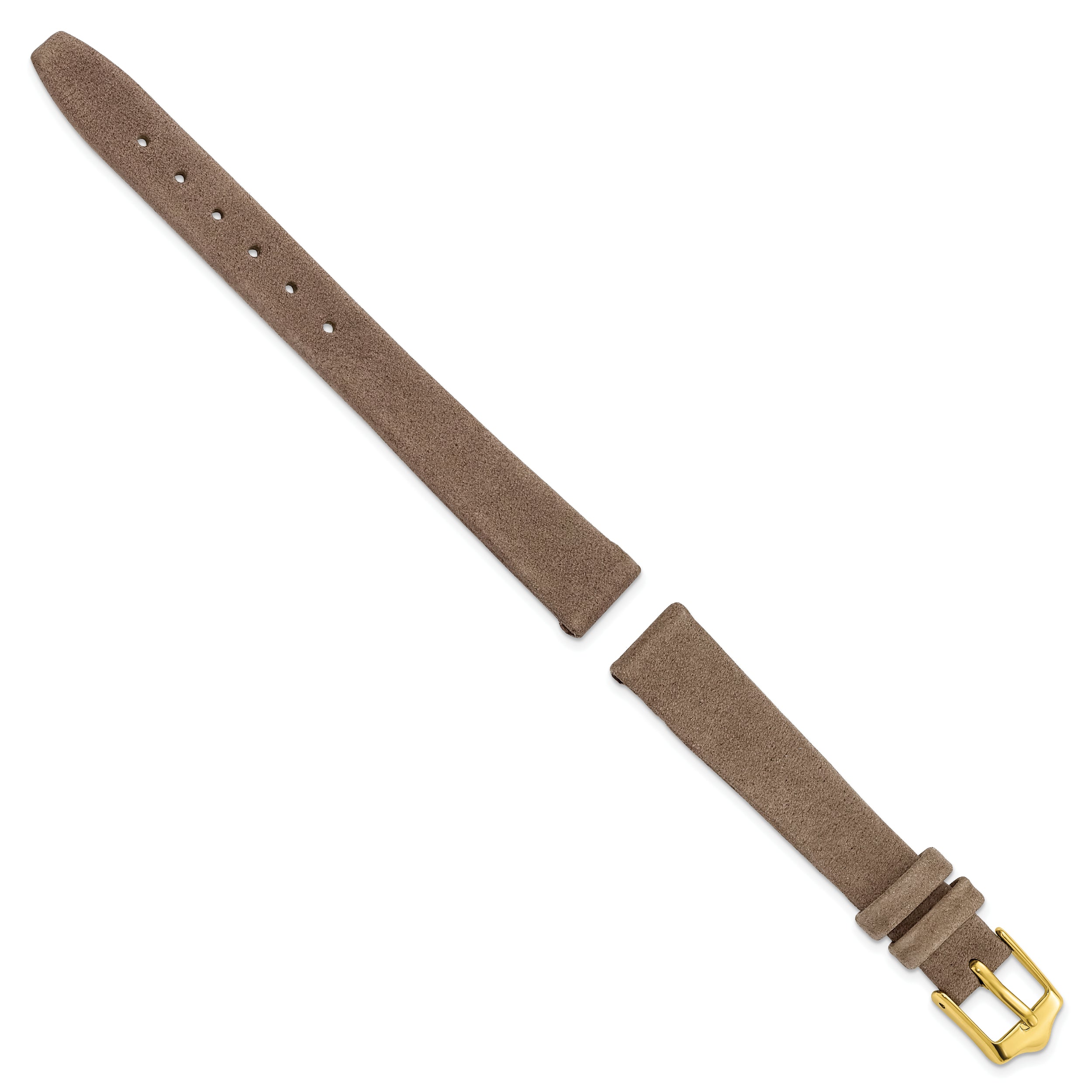 12mm Dark Brown Suede Flat Leather with Gold-tone Buckle 6.75 inch Watch Band