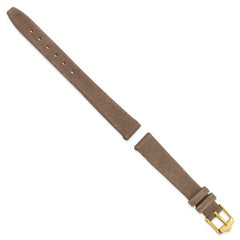 12mm Dark Brown Suede Flat Leather with Gold-tone Buckle 6.75 inch Watch Band