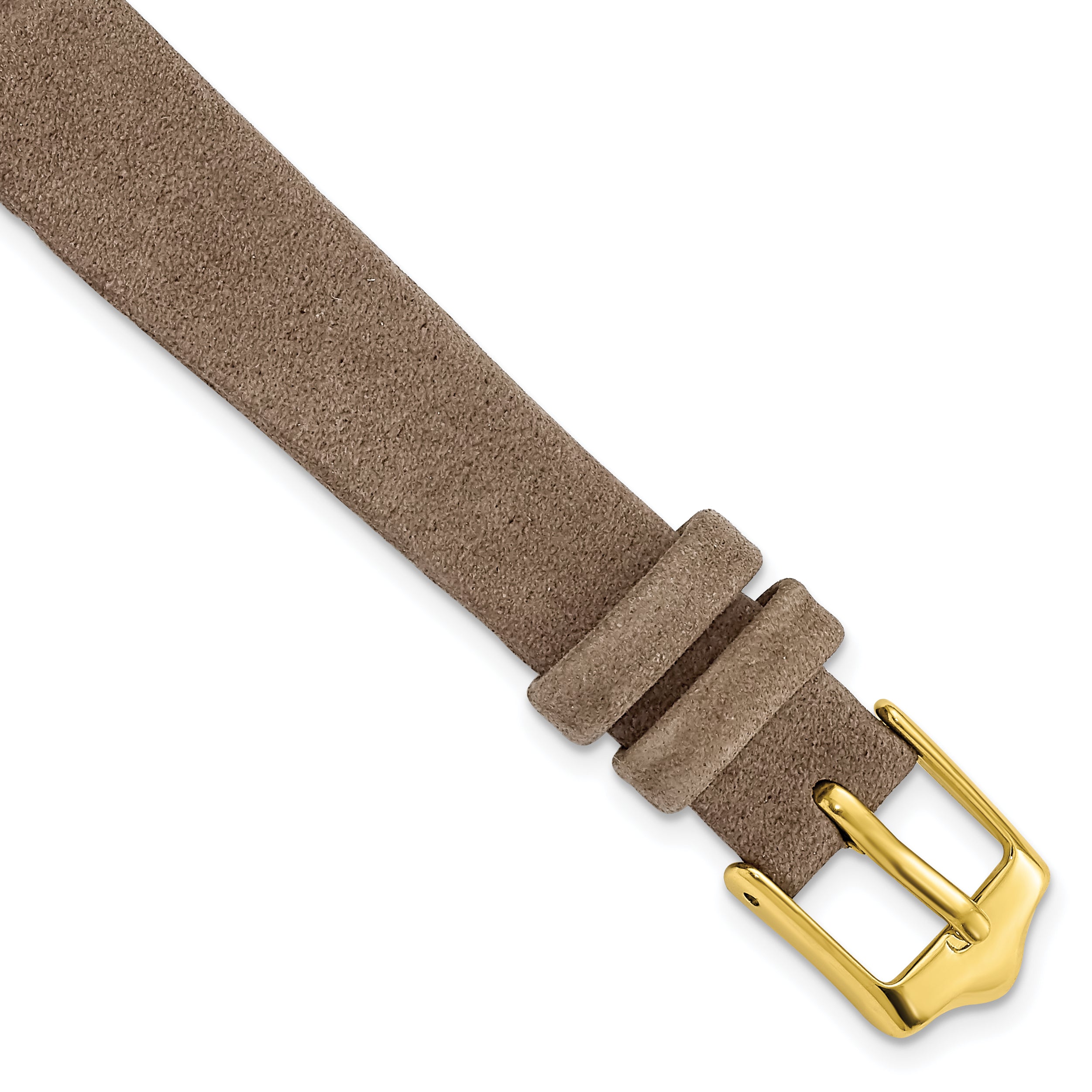 DeBeer 12mm Dark Brown Suede Flat Leather with Gold-tone Buckle 6.75 inch Watch Band
