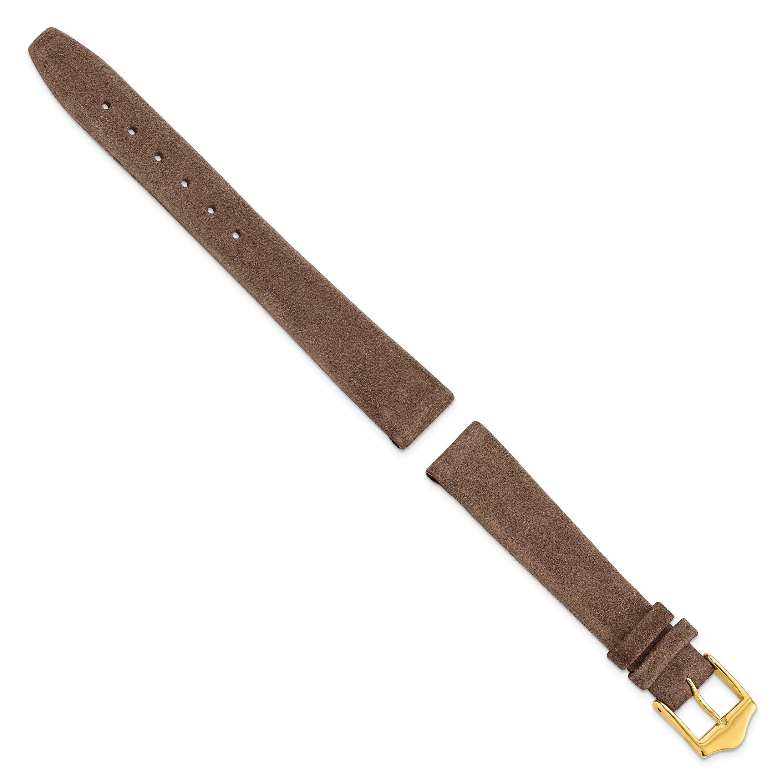 12mm Dark Brown Suede Flat Leather with Gold-tone Buckle 6.75 inch Watch Band