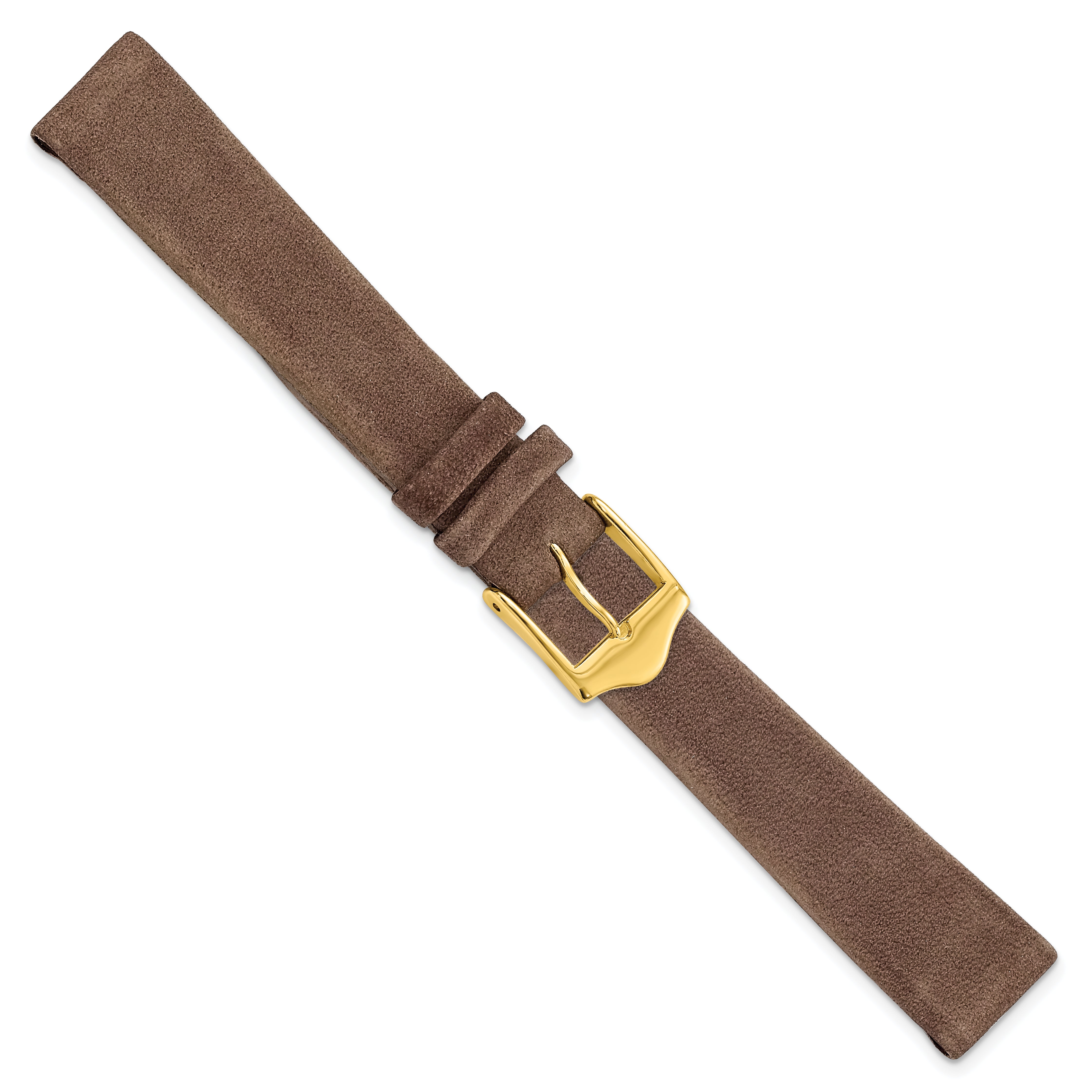 12mm Dark Brown Suede Flat Leather with Gold-tone Buckle 6.75 inch Watch Band