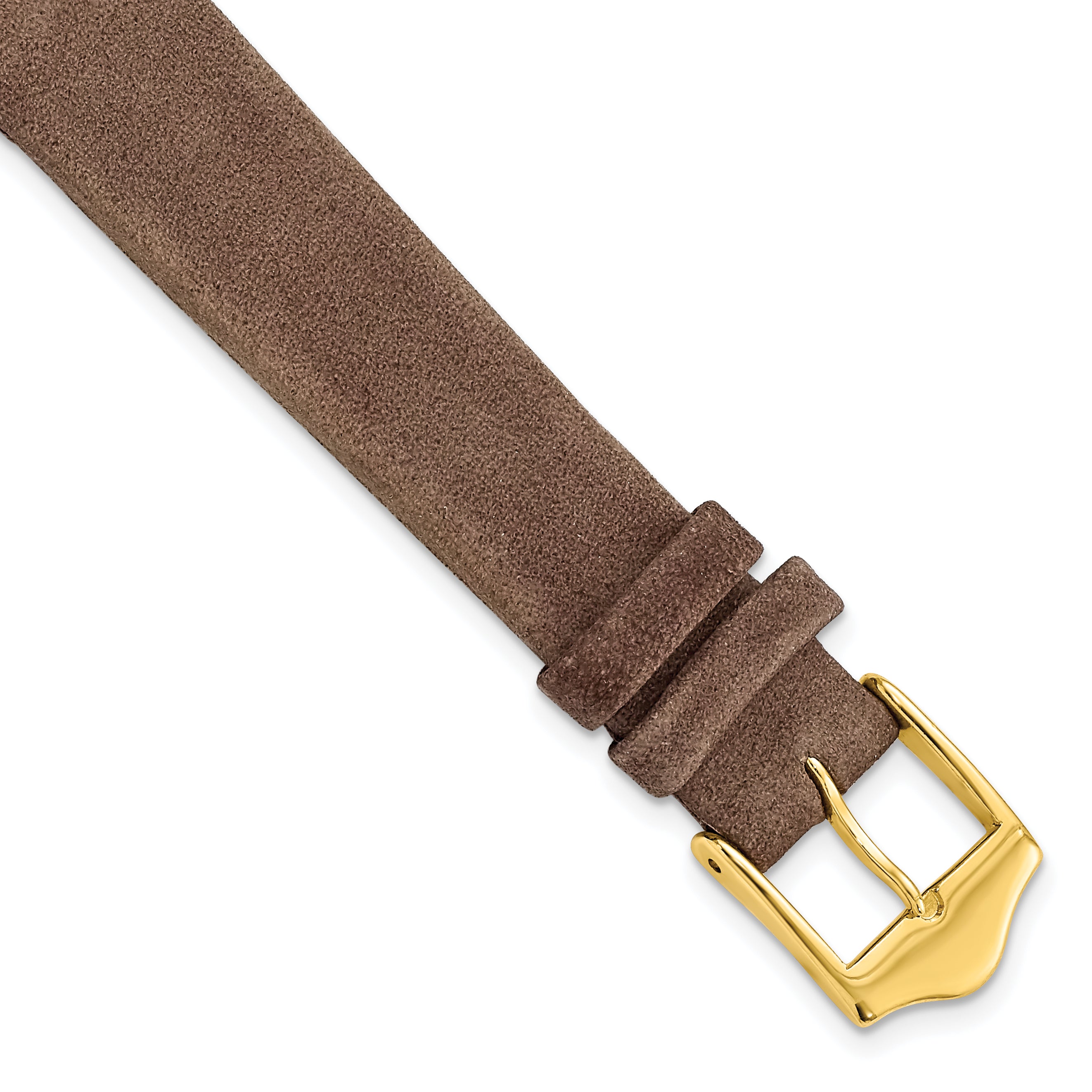 DeBeer 14mm Dark Brown Suede Flat Leather with Gold-tone Buckle 6.75 inch Watch Band