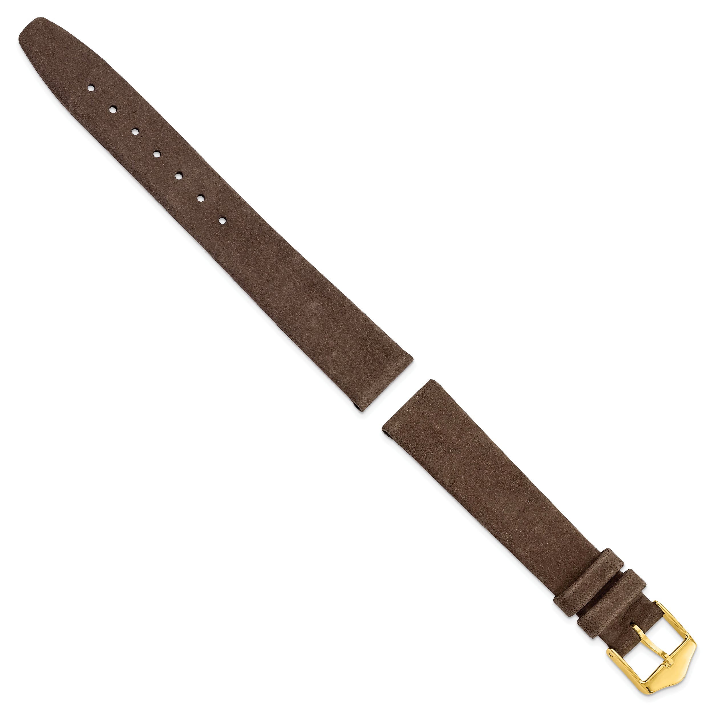 12mm Dark Brown Suede Flat Leather with Gold-tone Buckle 6.75 inch Watch Band