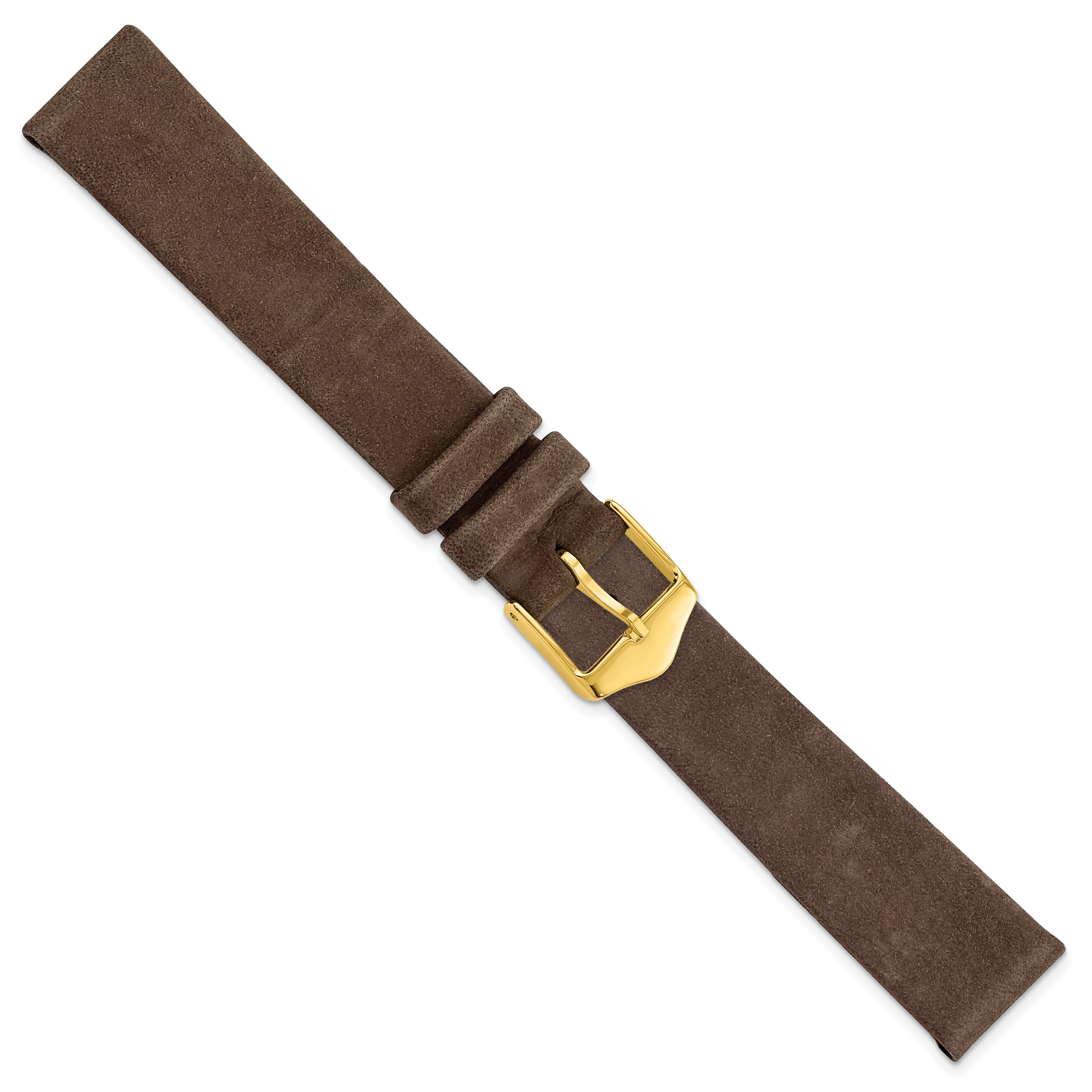12mm Dark Brown Suede Flat Leather with Gold-tone Buckle 6.75 inch Watch Band