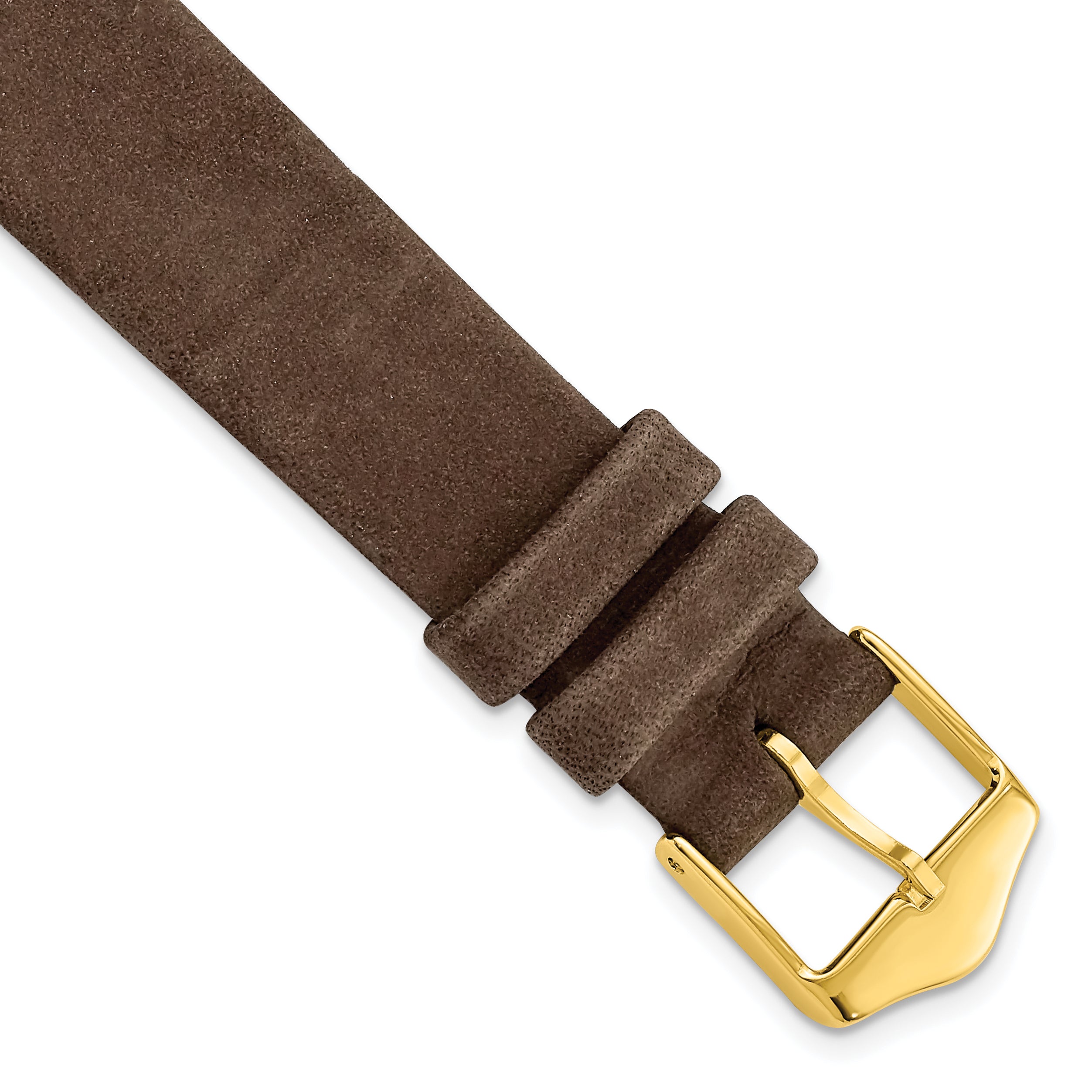 DeBeer 16mm Dark Brown Suede Flat Leather with Gold-tone Buckle 6.75 inch Watch Band