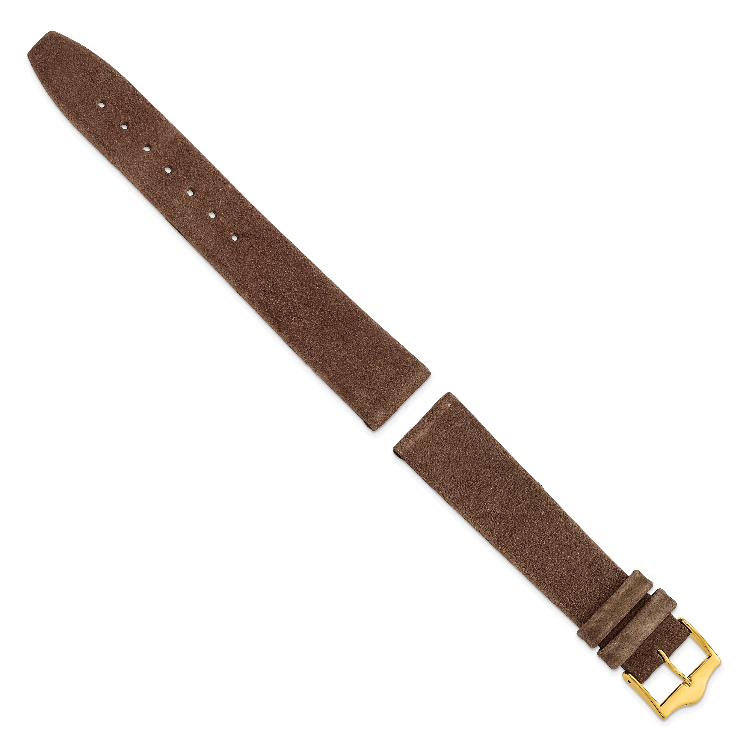 12mm Dark Brown Suede Flat Leather with Gold-tone Buckle 6.75 inch Watch Band