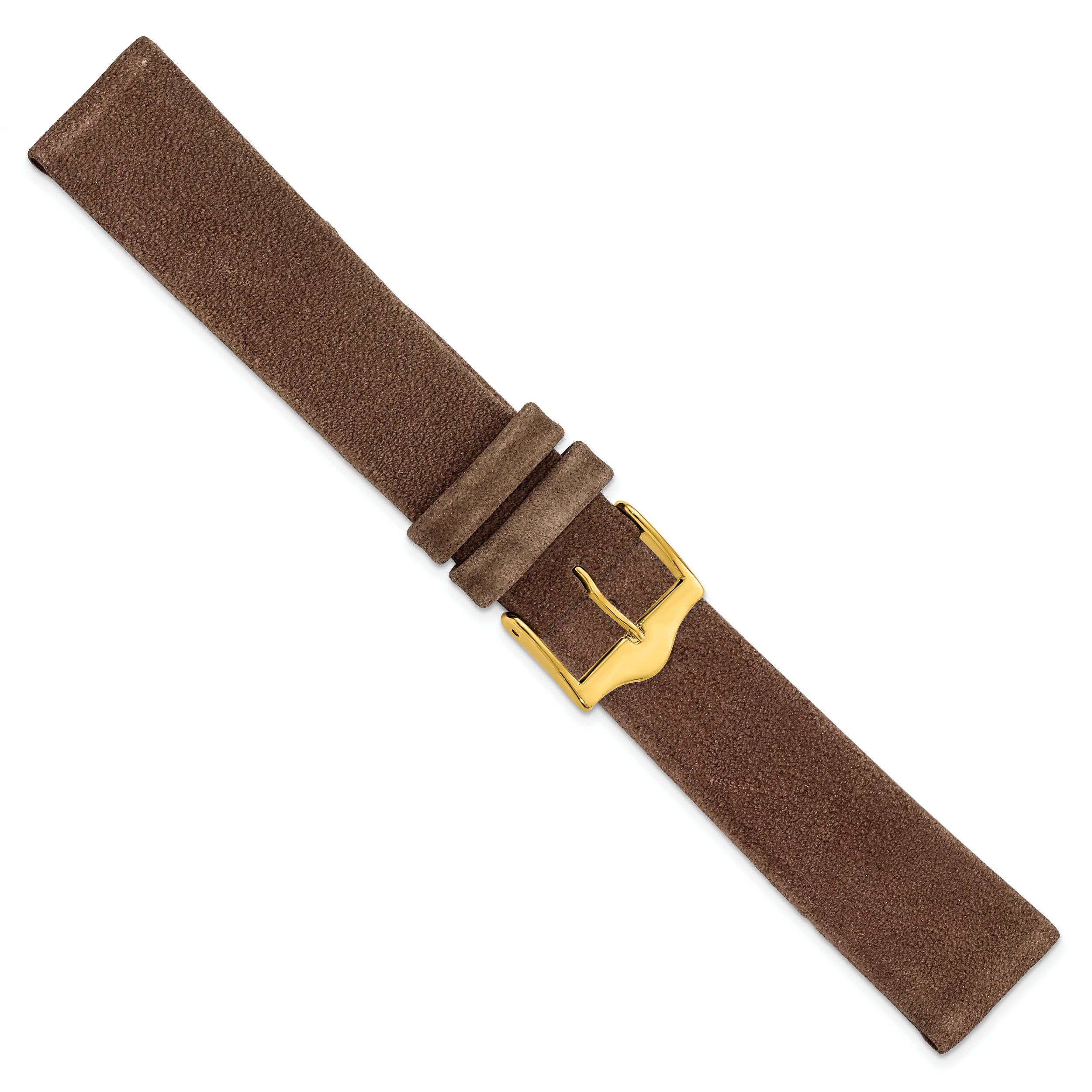 12mm Dark Brown Suede Flat Leather with Gold-tone Buckle 6.75 inch Watch Band