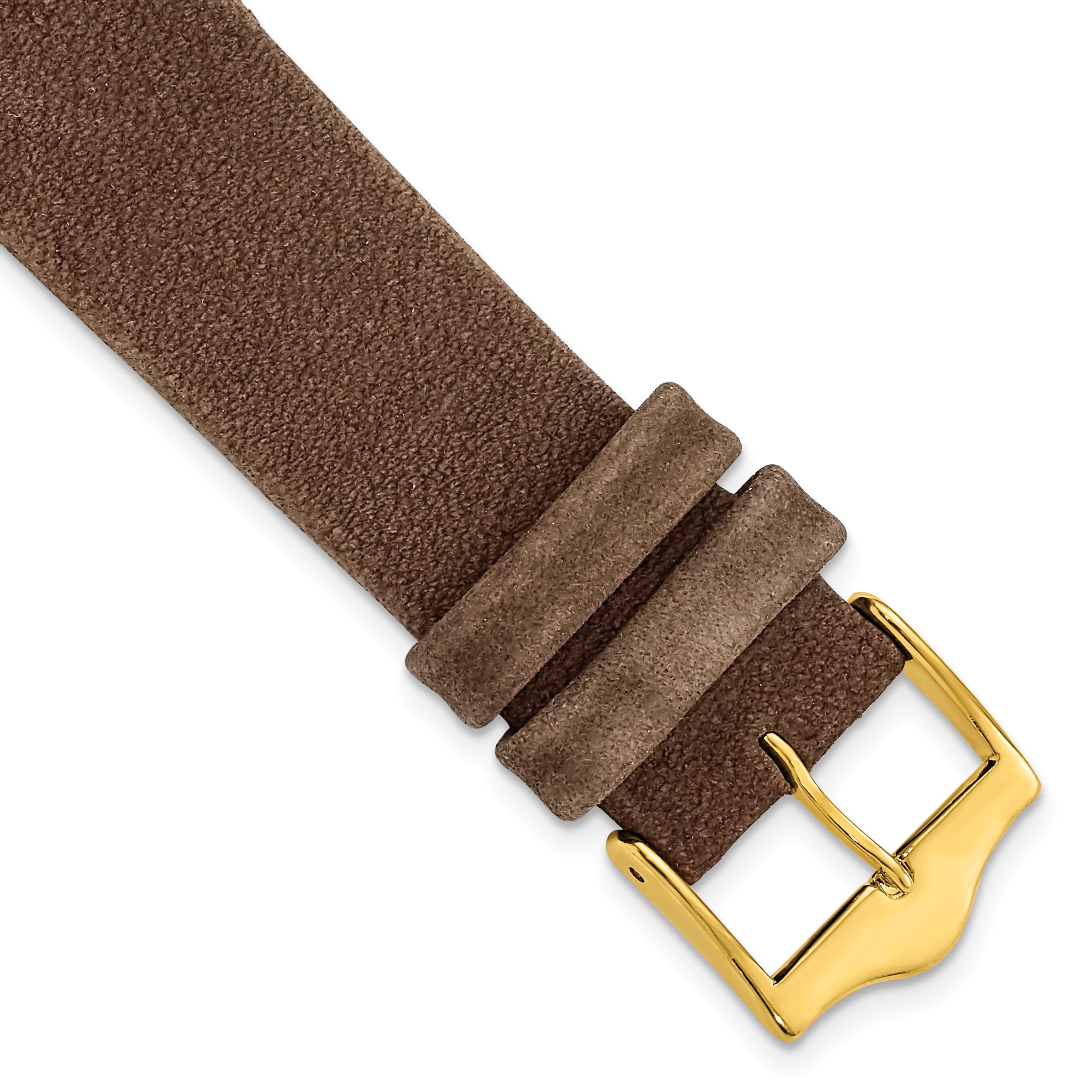 DeBeer 18mm Dark Brown Suede Flat Leather with Gold-tone Buckle 7.75 inch Watch Band