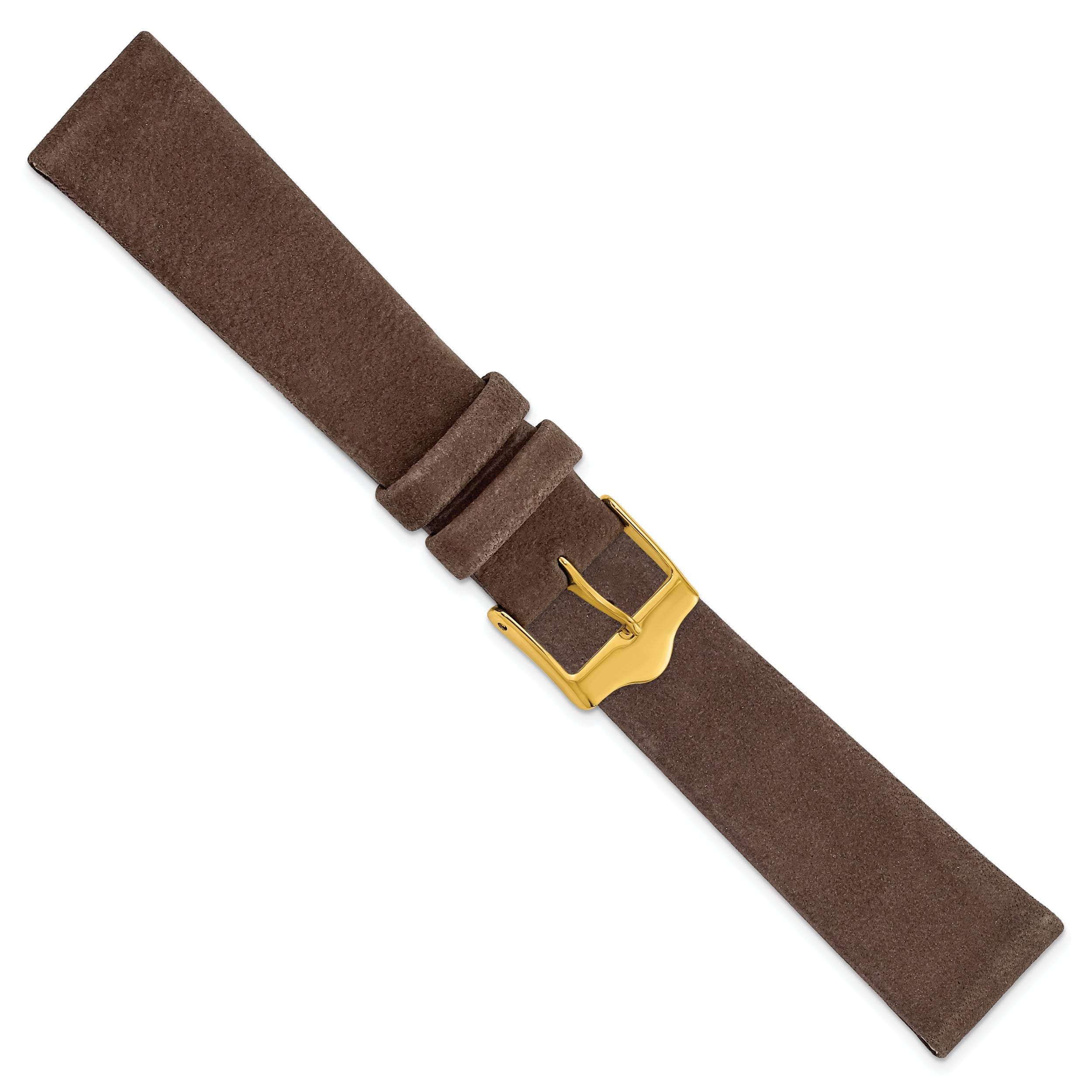 12mm Dark Brown Suede Flat Leather with Gold-tone Buckle 6.75 inch Watch Band