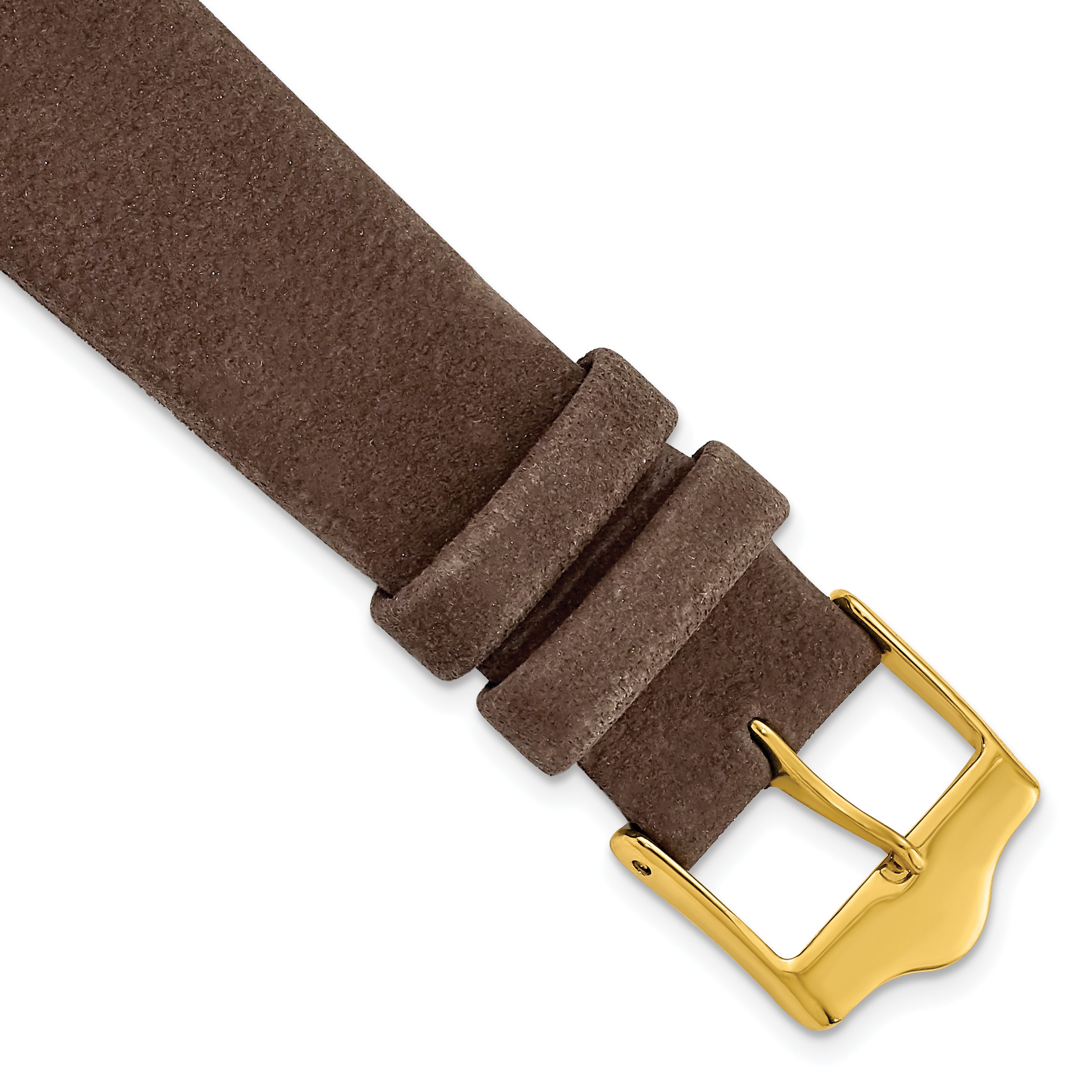 DeBeer 19mm Dark Brown Suede Flat Leather with Gold-tone Buckle 7.75 inch Watch Band