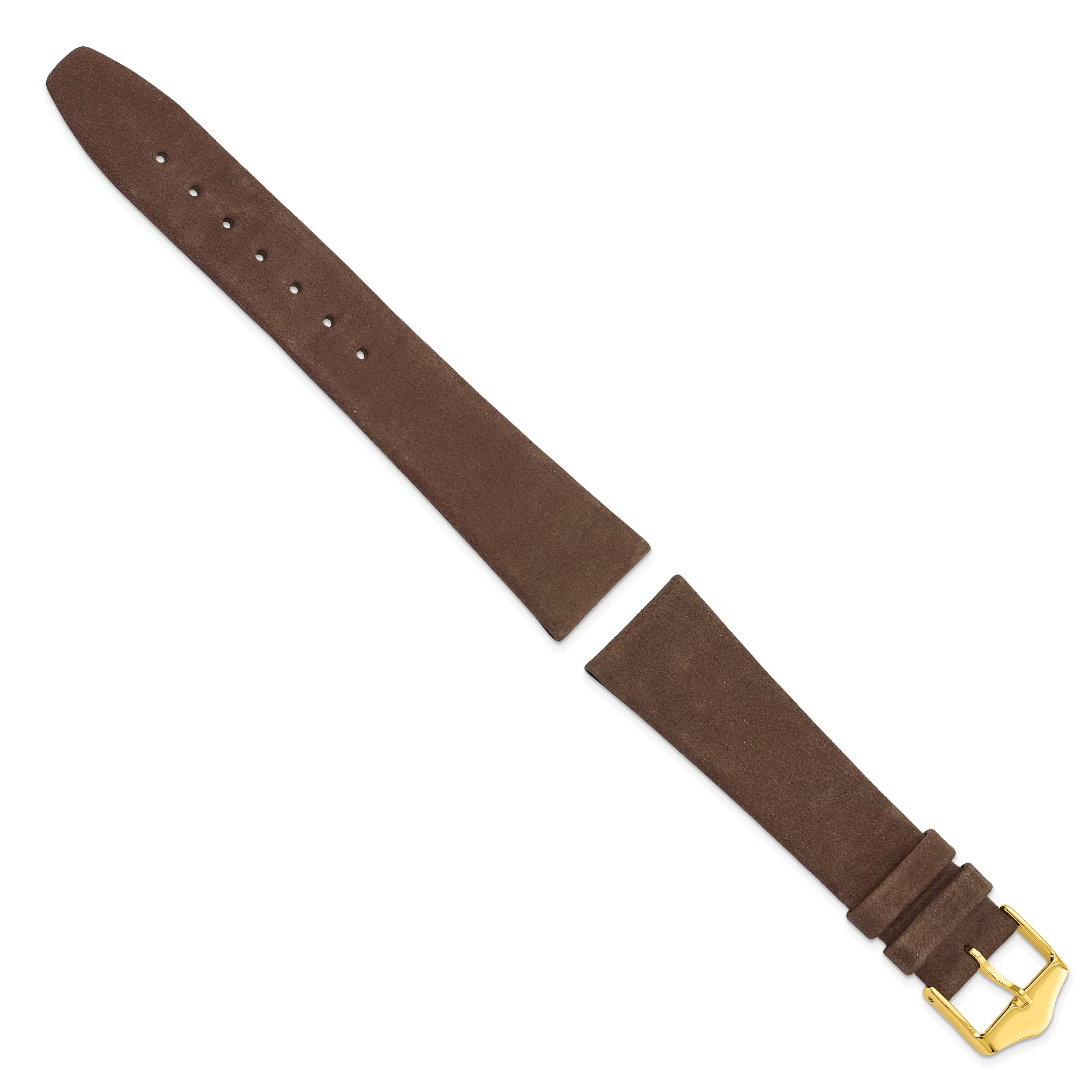 12mm Dark Brown Suede Flat Leather with Gold-tone Buckle 6.75 inch Watch Band