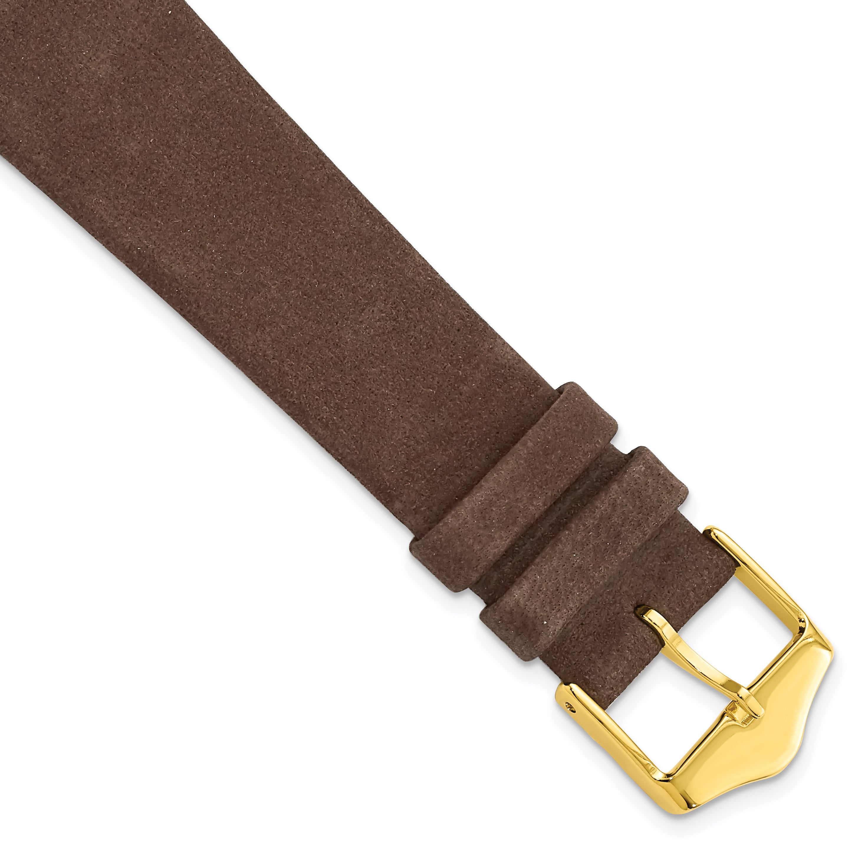DeBeer 20mm Dark Brown Suede Flat Leather with Gold-tone Buckle 7.75 inch Watch Band