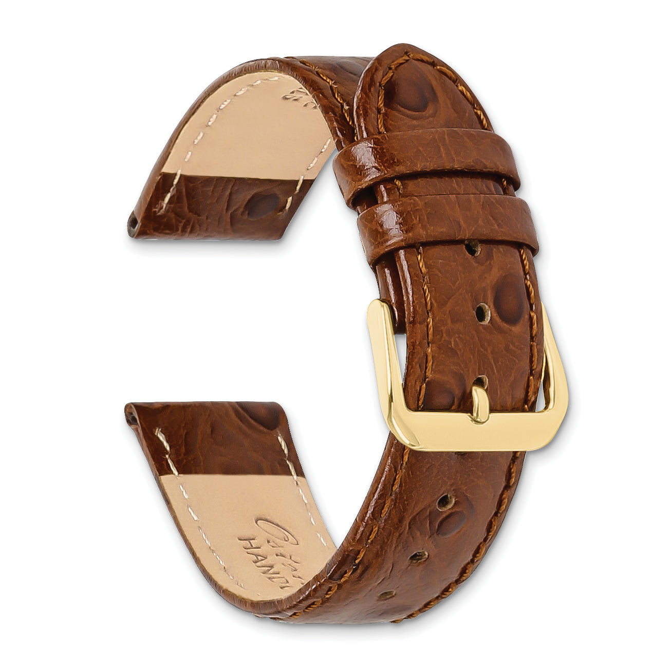 14mm Havana Ostrich Grain Leather with Gold-tone Buckle 6.75 inch Watch Band