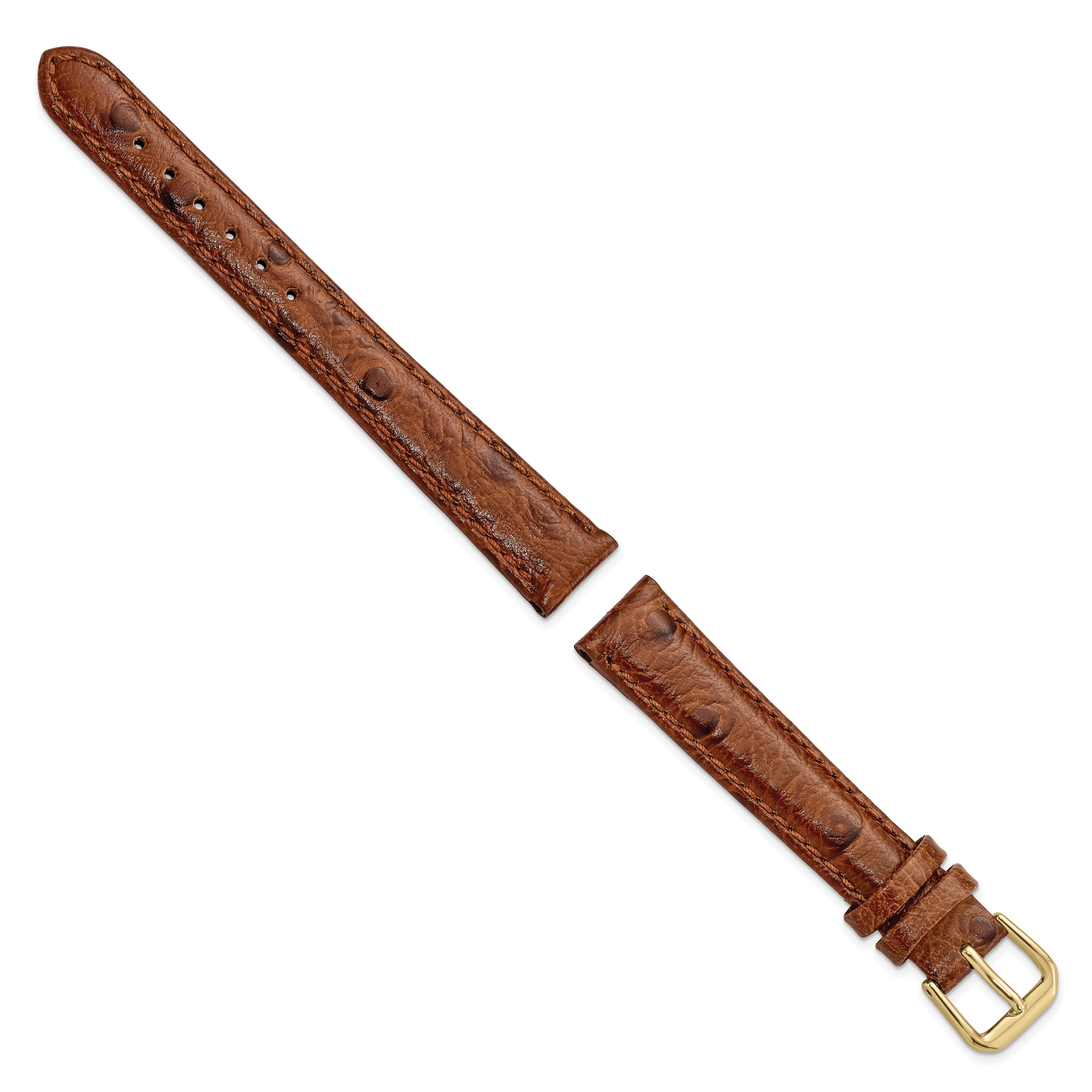 14mm Havana Ostrich Grain Leather with Gold-tone Buckle 6.75 inch Watch Band
