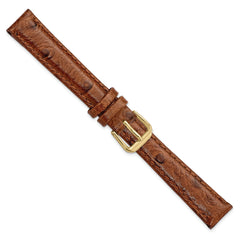 14mm Havana Ostrich Grain Leather with Gold-tone Buckle 6.75 inch Watch Band