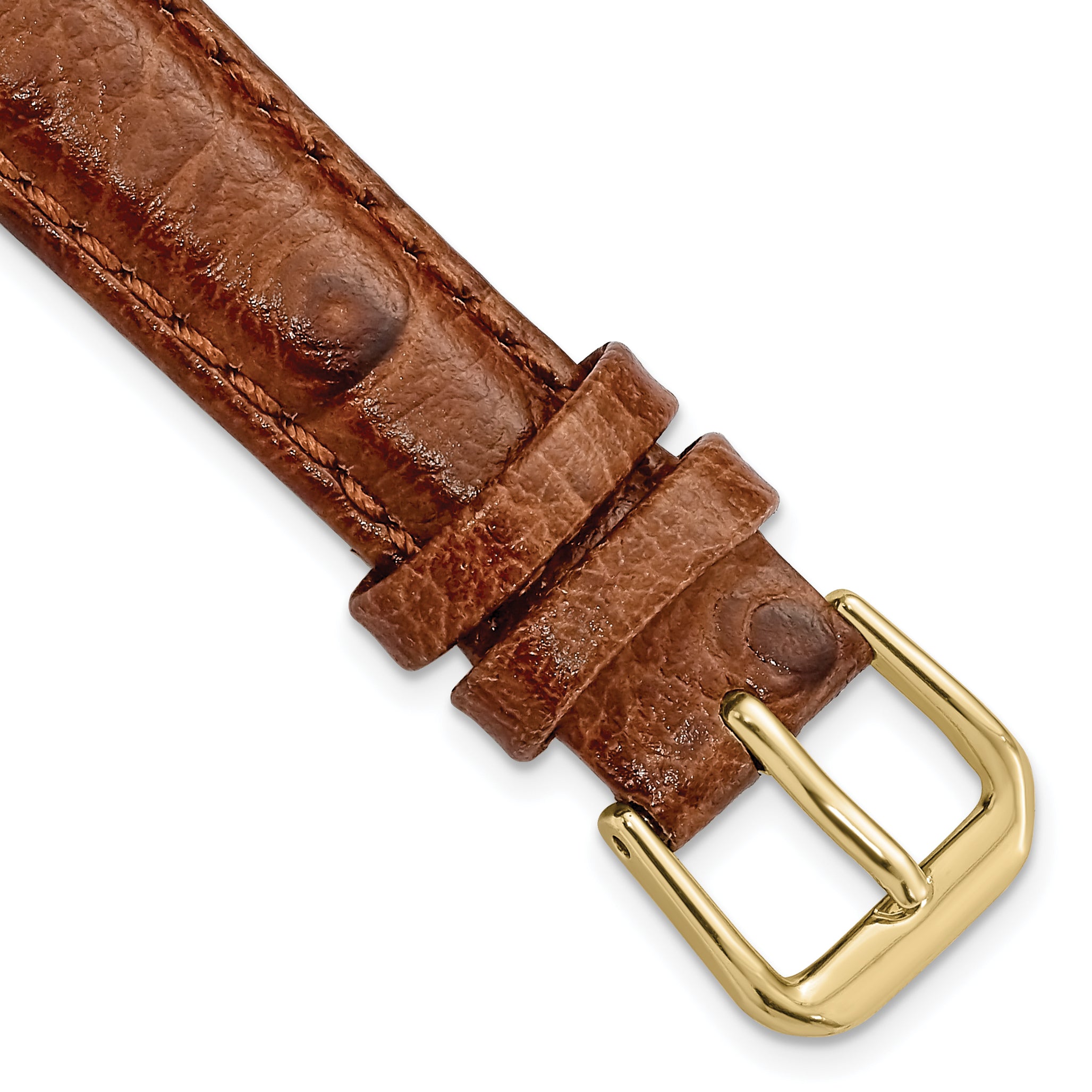 DeBeer 14mm Havana Ostrich Grain Leather with Gold-tone Buckle 6.75 inch Watch Band