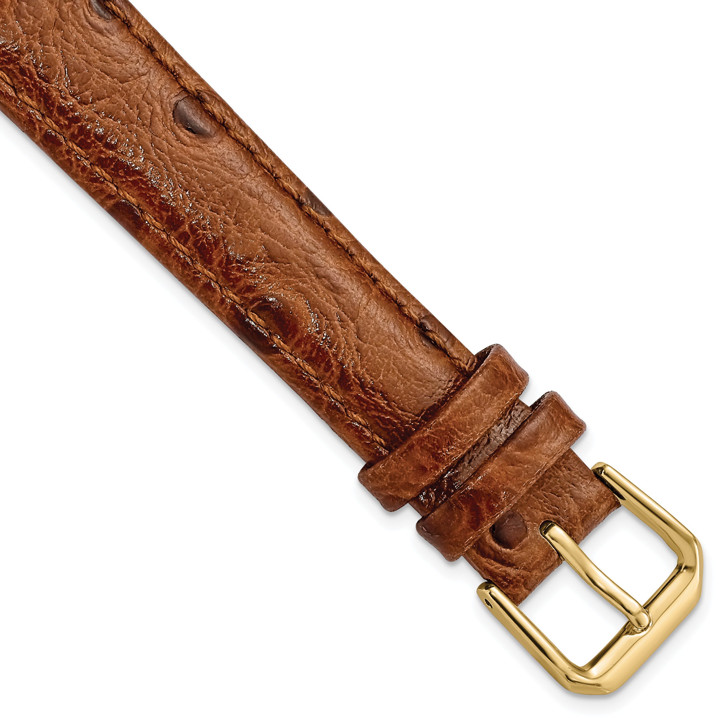 DeBeer 16mm Havana Ostrich Grain Leather with Gold-tone Buckle 7.5 inch Watch Band