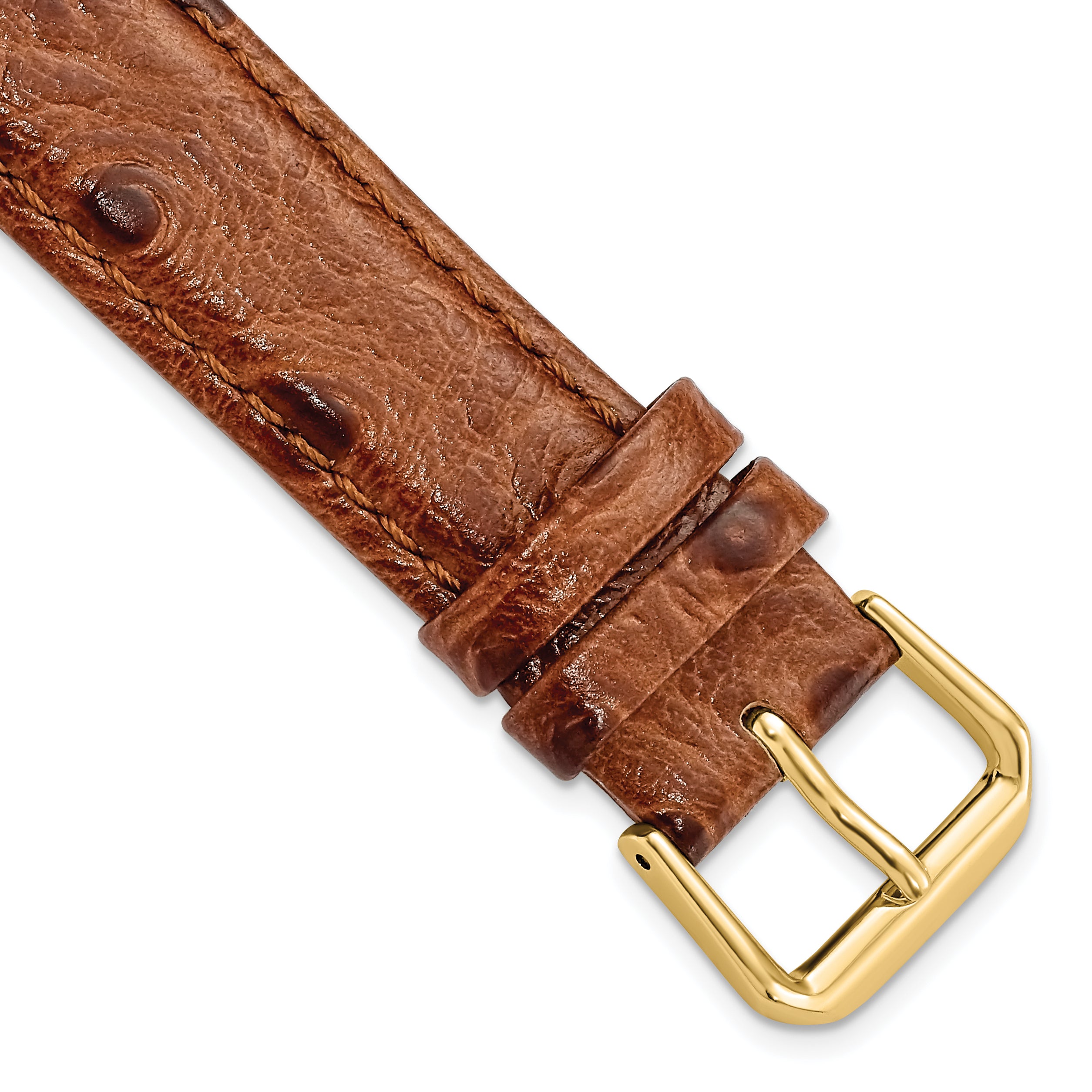 DeBeer 18mm Havana Ostrich Grain Leather with Gold-tone Buckle 7.5 inch Watch Band
