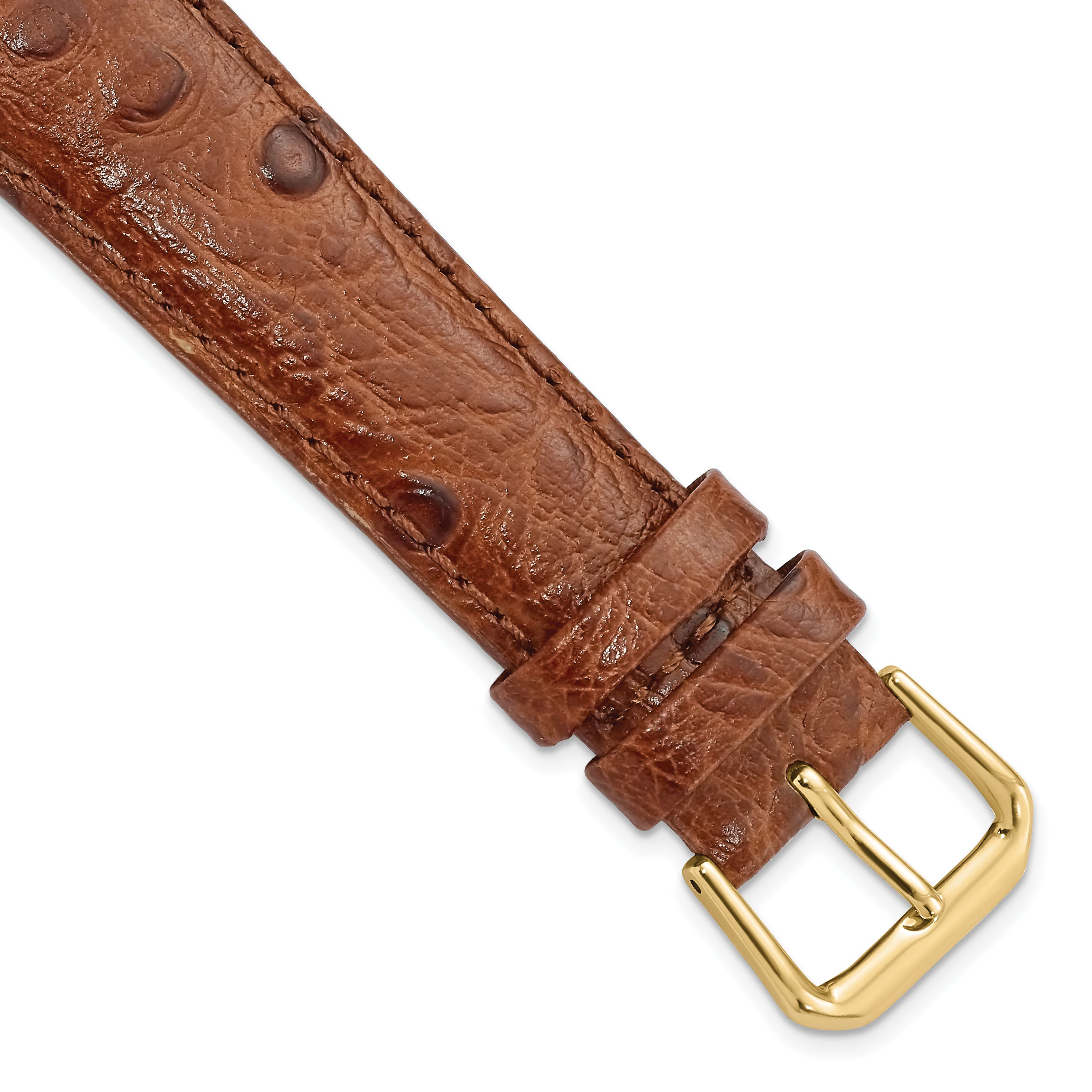 DeBeer 19mm Havana Ostrich Grain Leather with Gold-tone Buckle 7.5 inch Watch Band