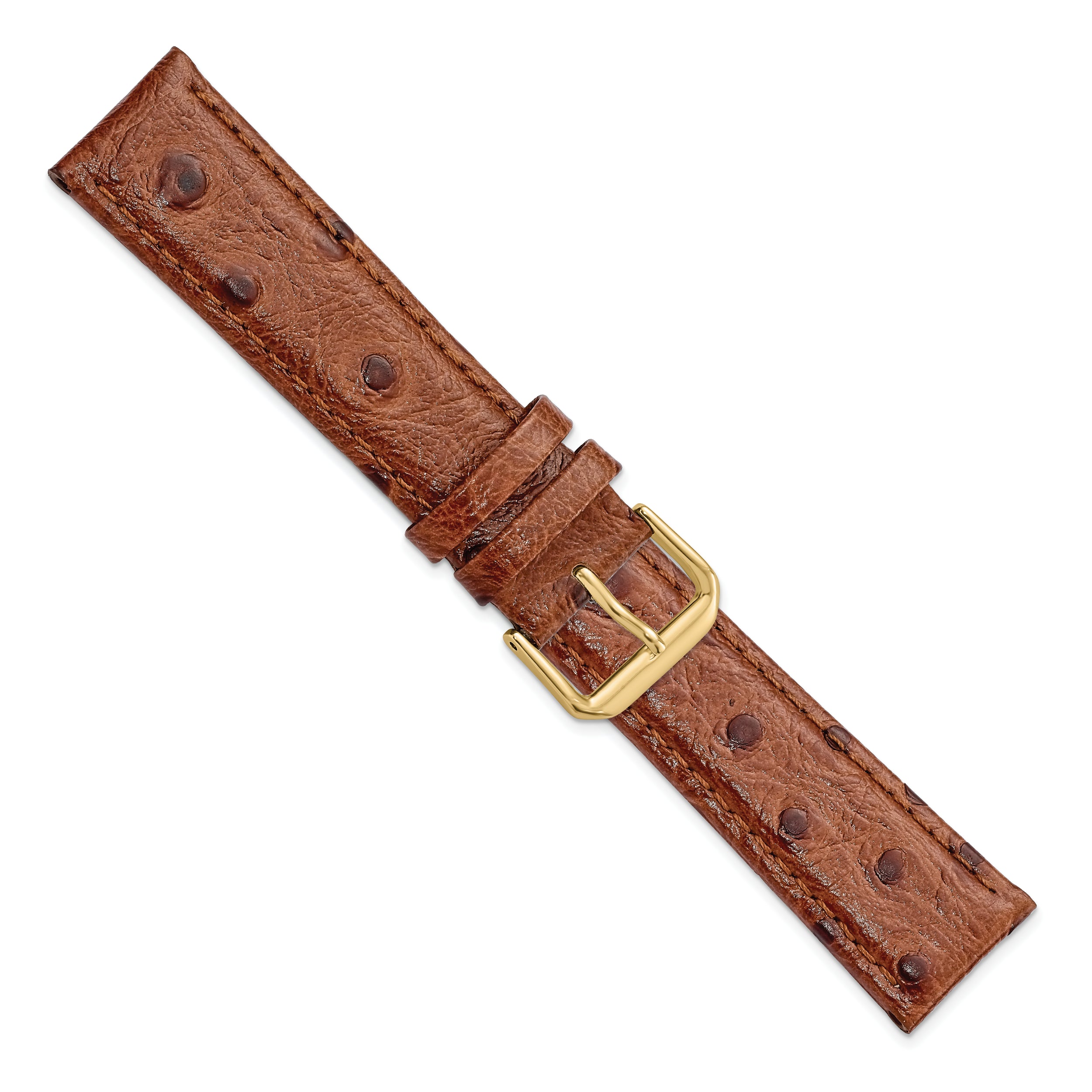 14mm Havana Ostrich Grain Leather with Gold-tone Buckle 6.75 inch Watch Band