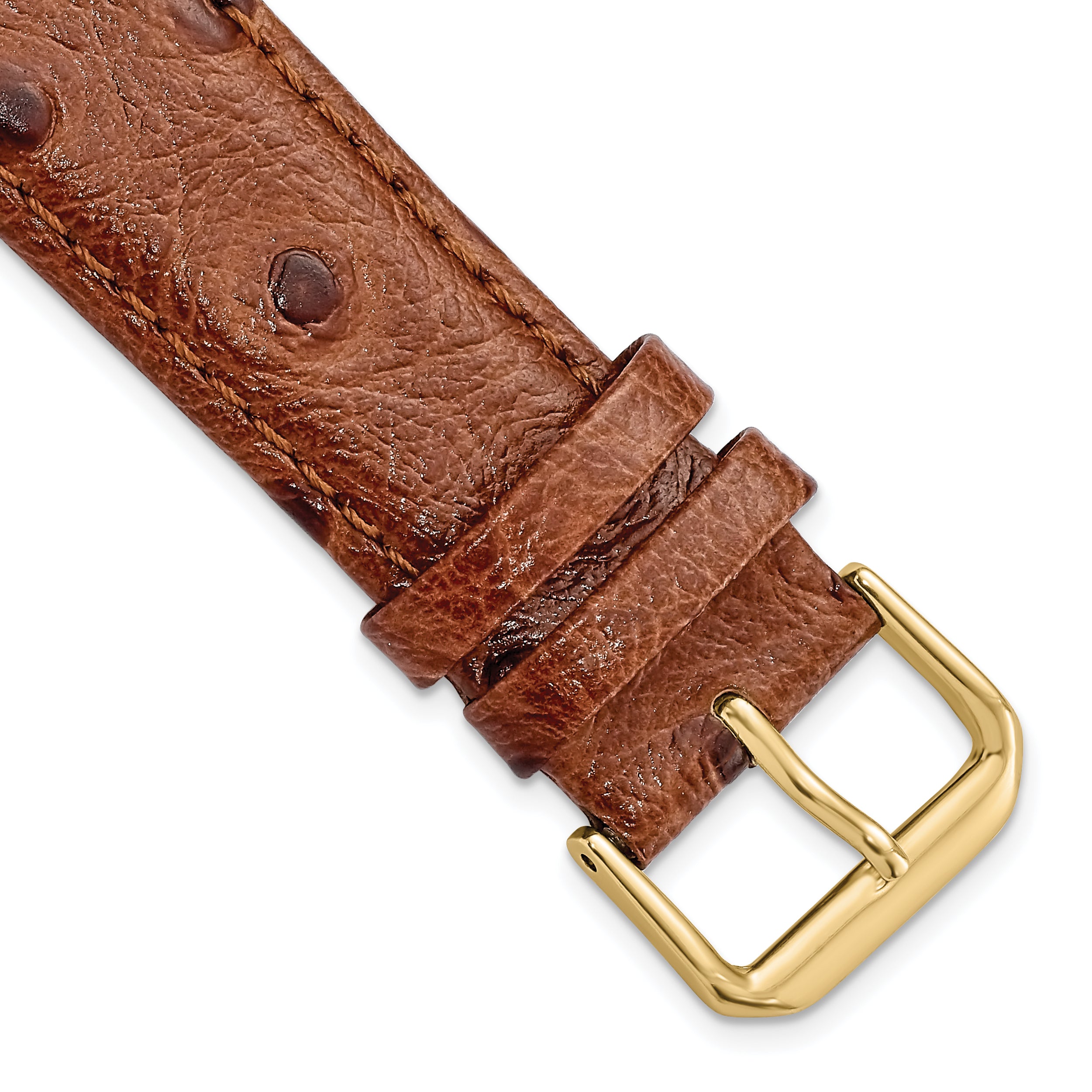 DeBeer 20mm Havana Ostrich Grain Leather with Gold-tone Buckle 7.5 inch Watch Band
