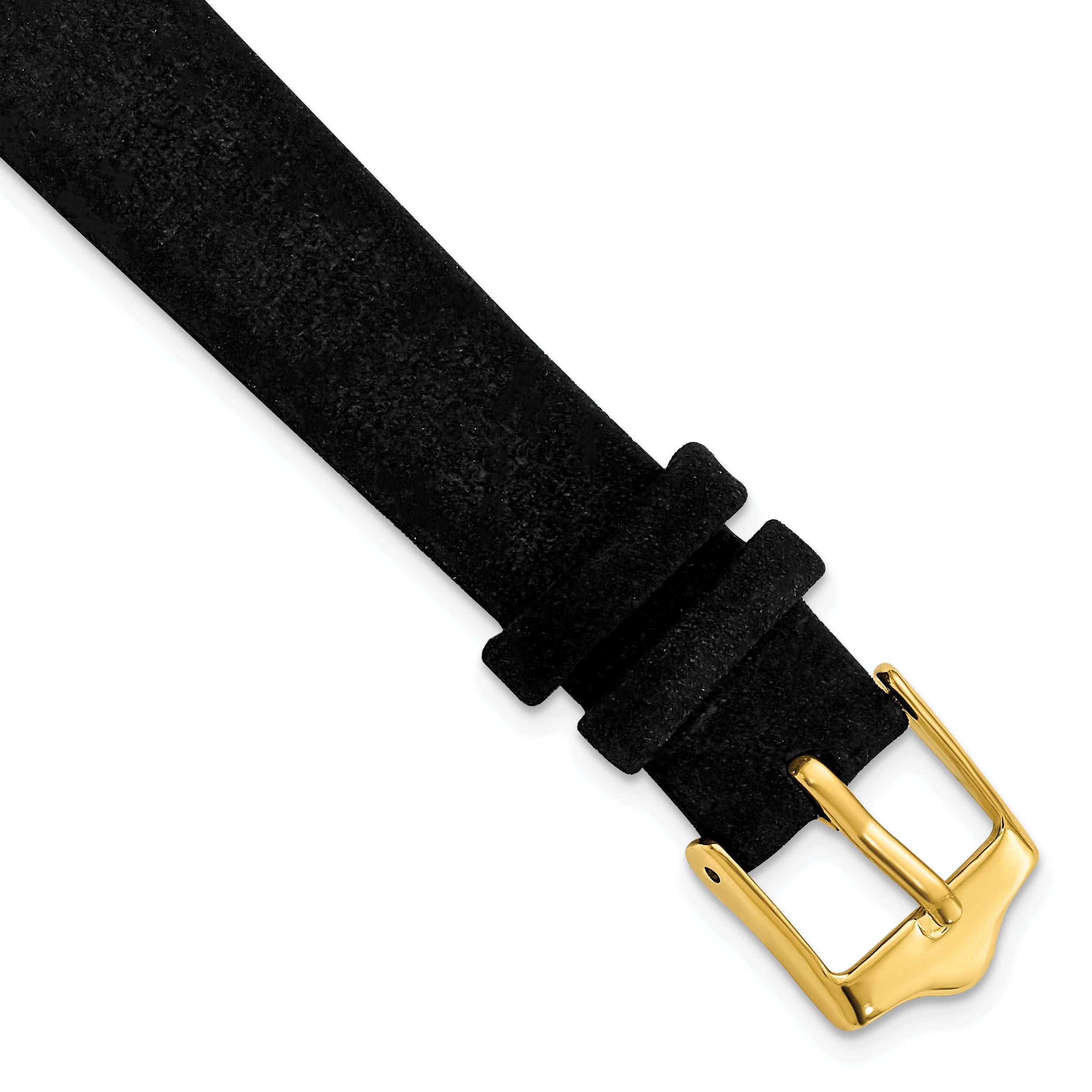DeBeer 14mm Black Suede Flat Leather with Gold-tone Buckle 6.75 inch Watch Band