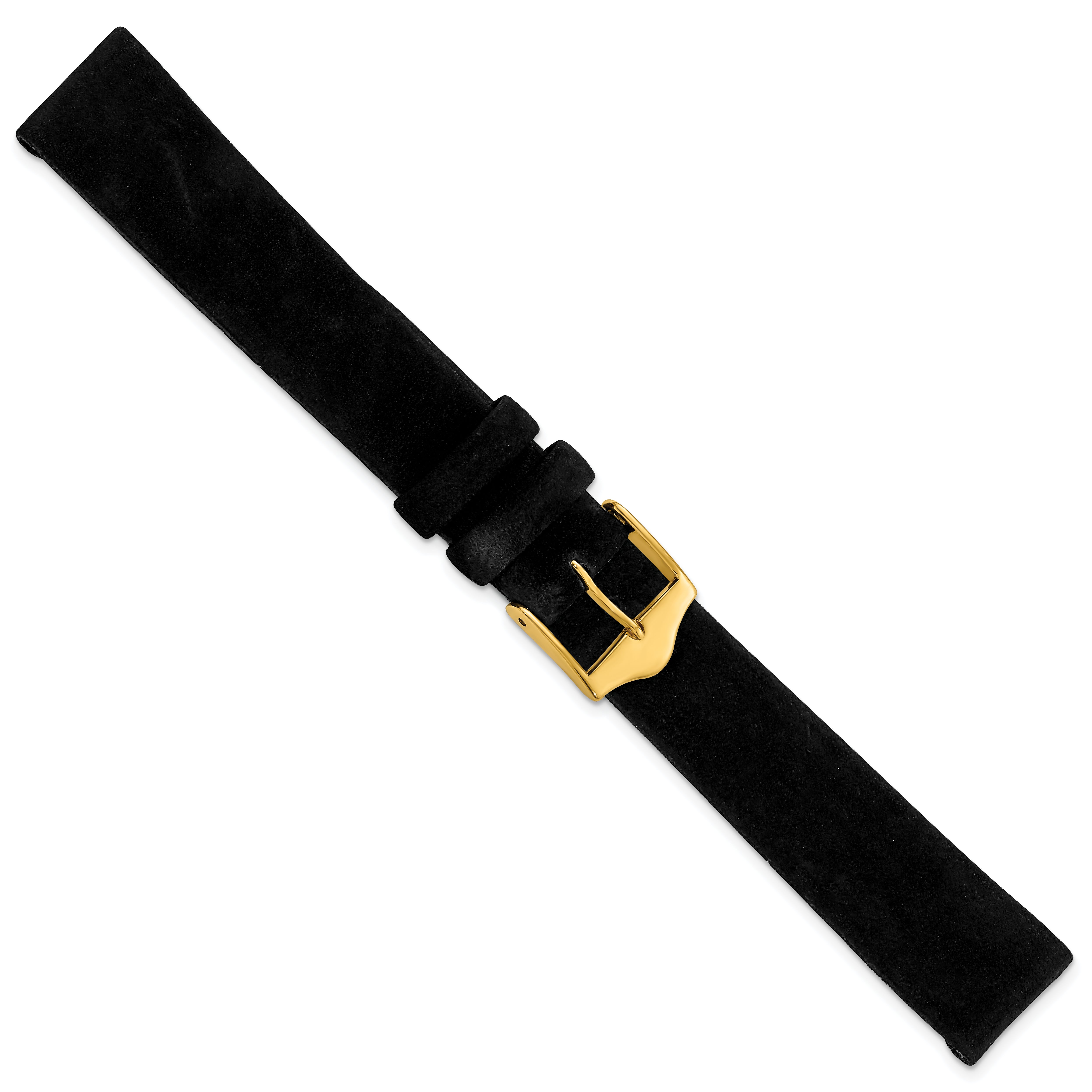 12mm Black Suede Flat Leather with Gold-tone Buckle 6.75 inch Watch Band