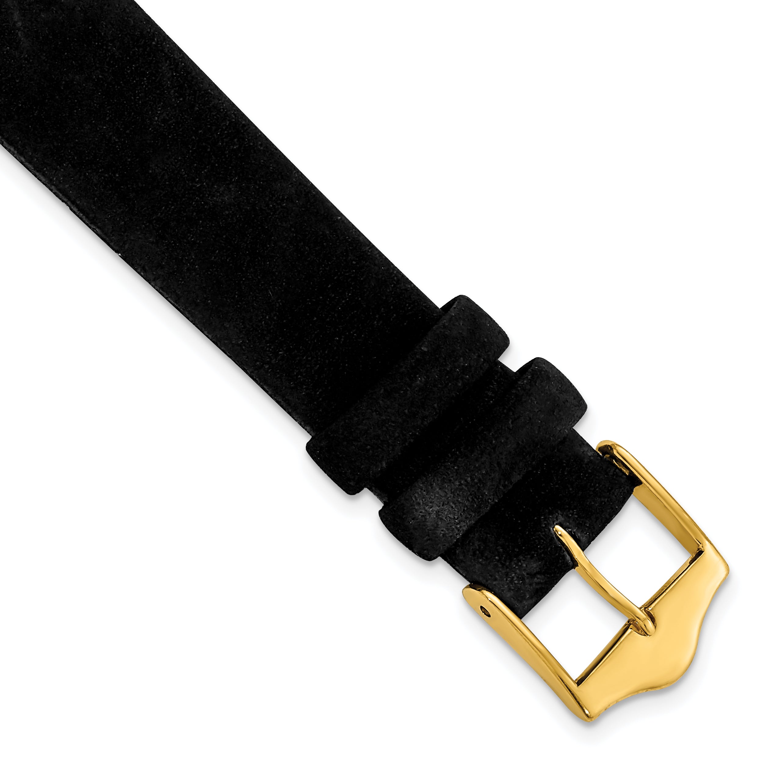 DeBeer 16mm Black Suede Flat Leather with Gold-tone Buckle 7.75 inch Watch Band