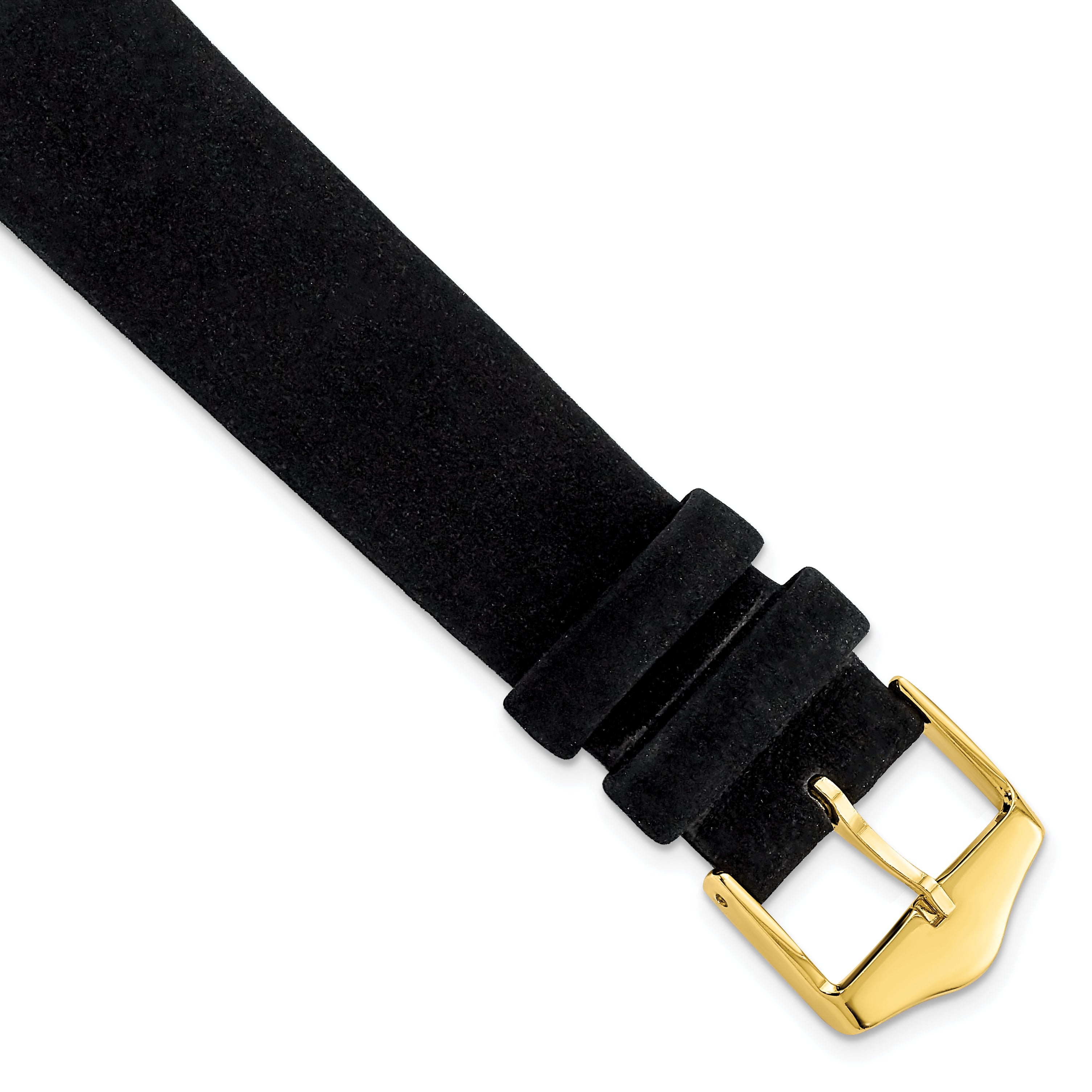 DeBeer 18mm Black Suede Flat Leather with Gold-tone Buckle 7.75 inch Watch Band