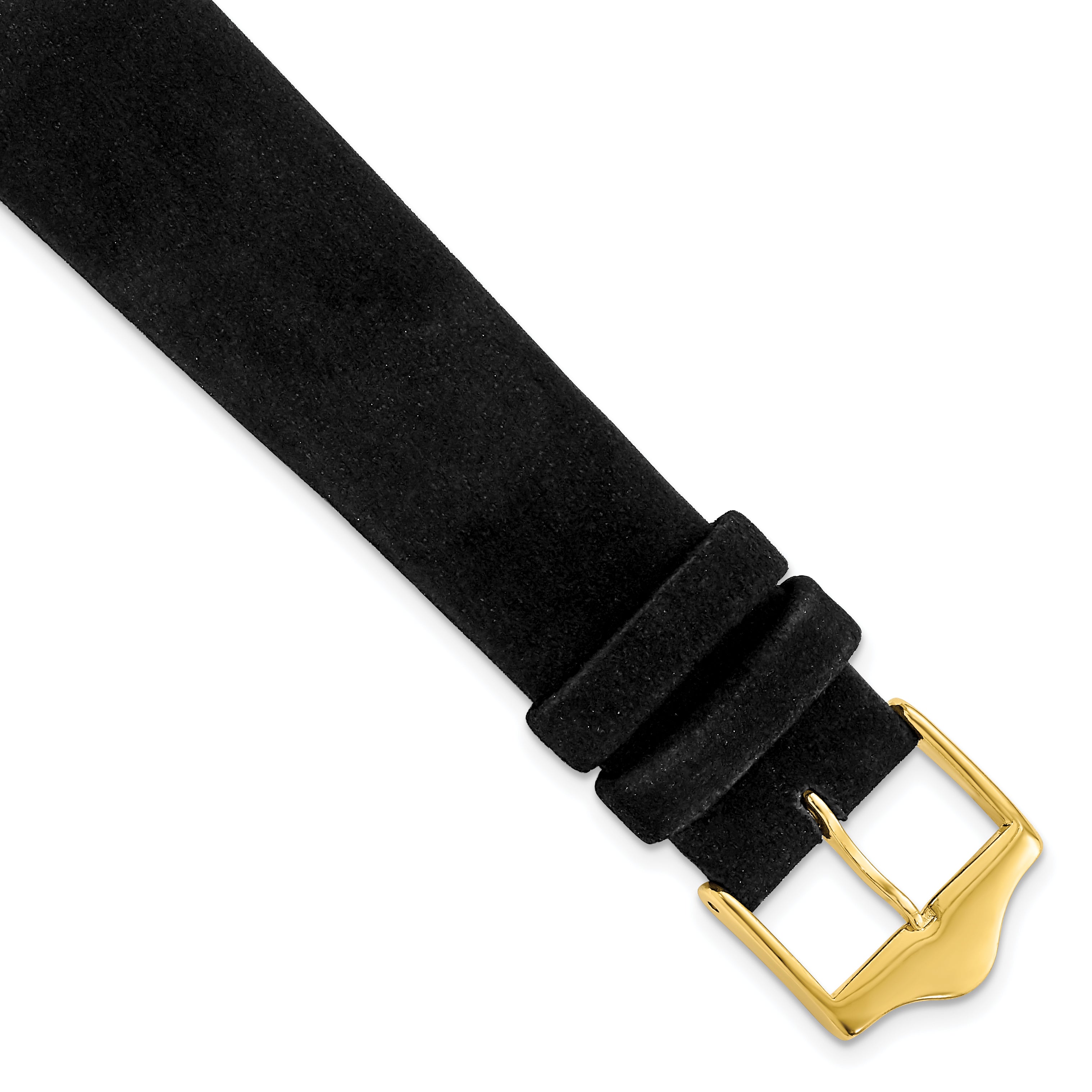 DeBeer 19mm Black Suede Flat Leather with Gold-tone Buckle 7.75 inch Watch Band