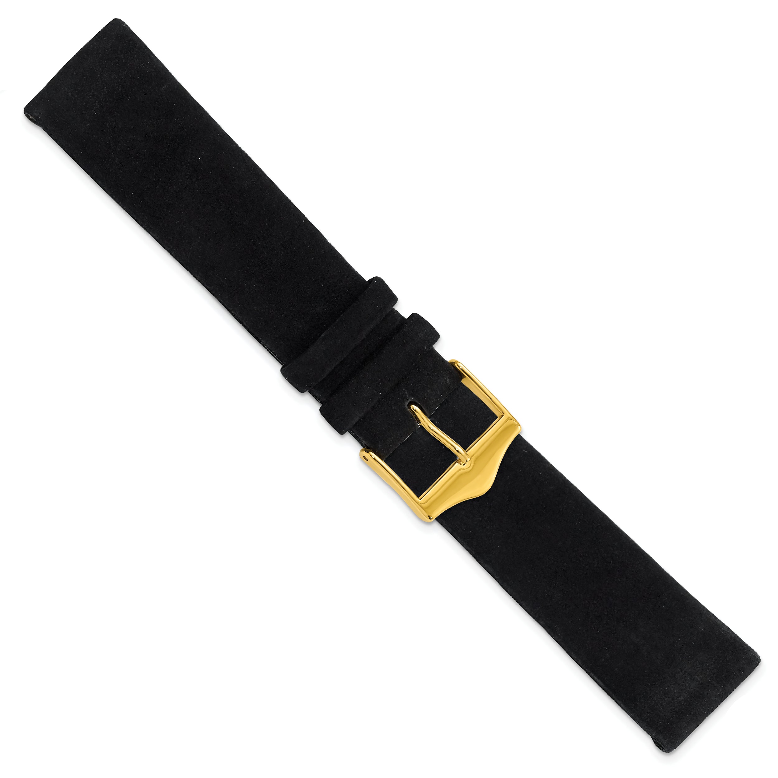 12mm Black Suede Flat Leather with Gold-tone Buckle 6.75 inch Watch Band - 12 / 6.75
